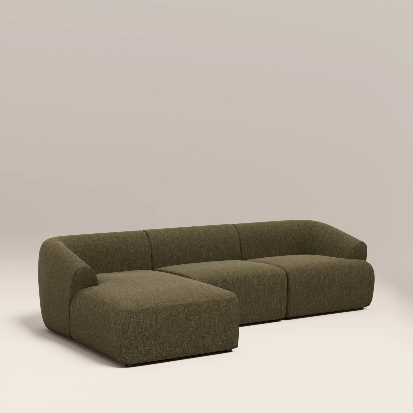 Malmo Left Hand 3 Seater Chaise Sofa | Olive Green Velvet Chenille