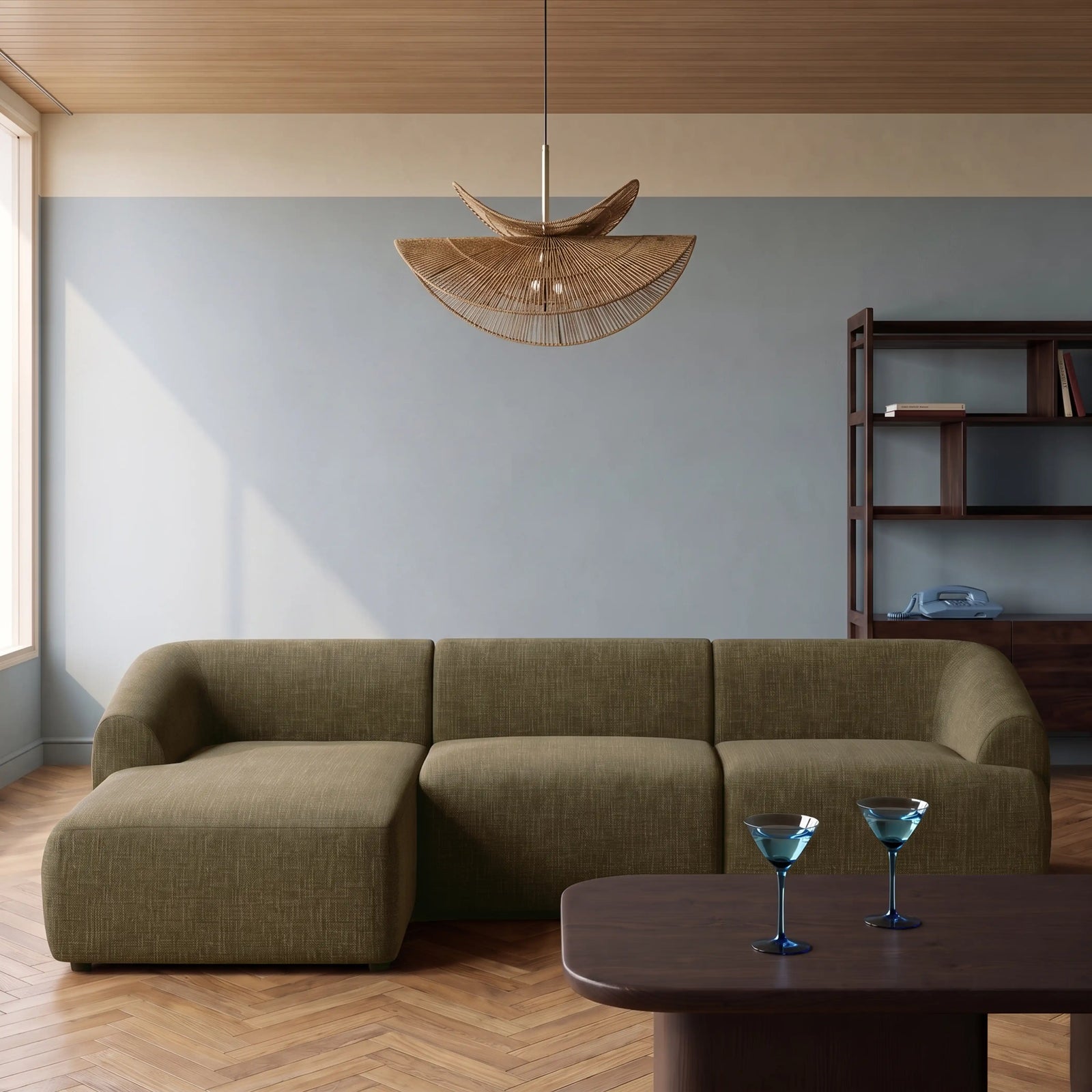 Malmo Left Chaise Module Section | Olive Green Velvet Chenille
