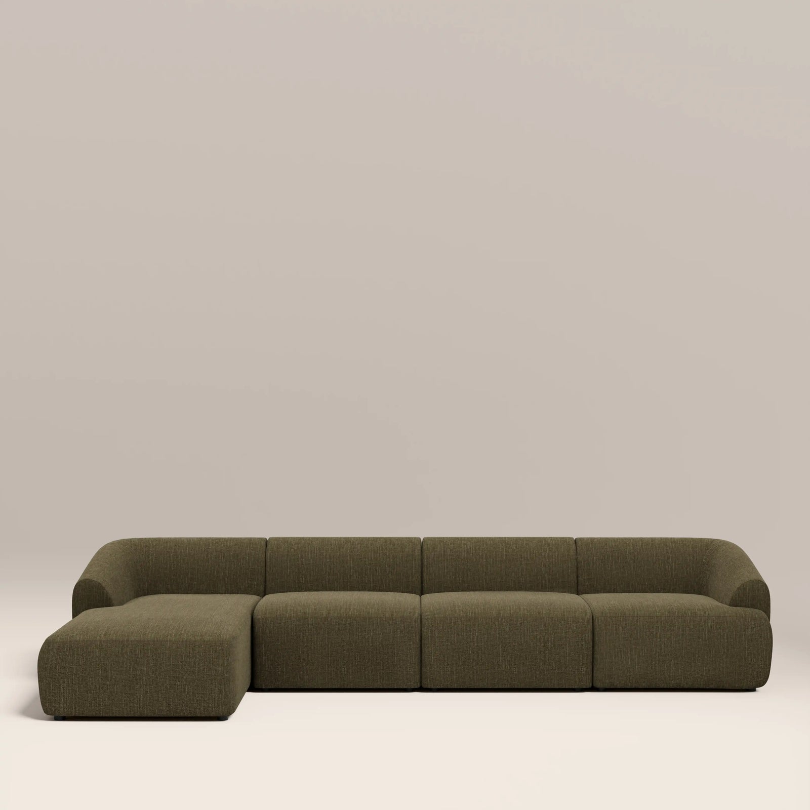Malmo Left Hand 4 Seater Chaise Sofa | Olive Green Velvet Chenille
