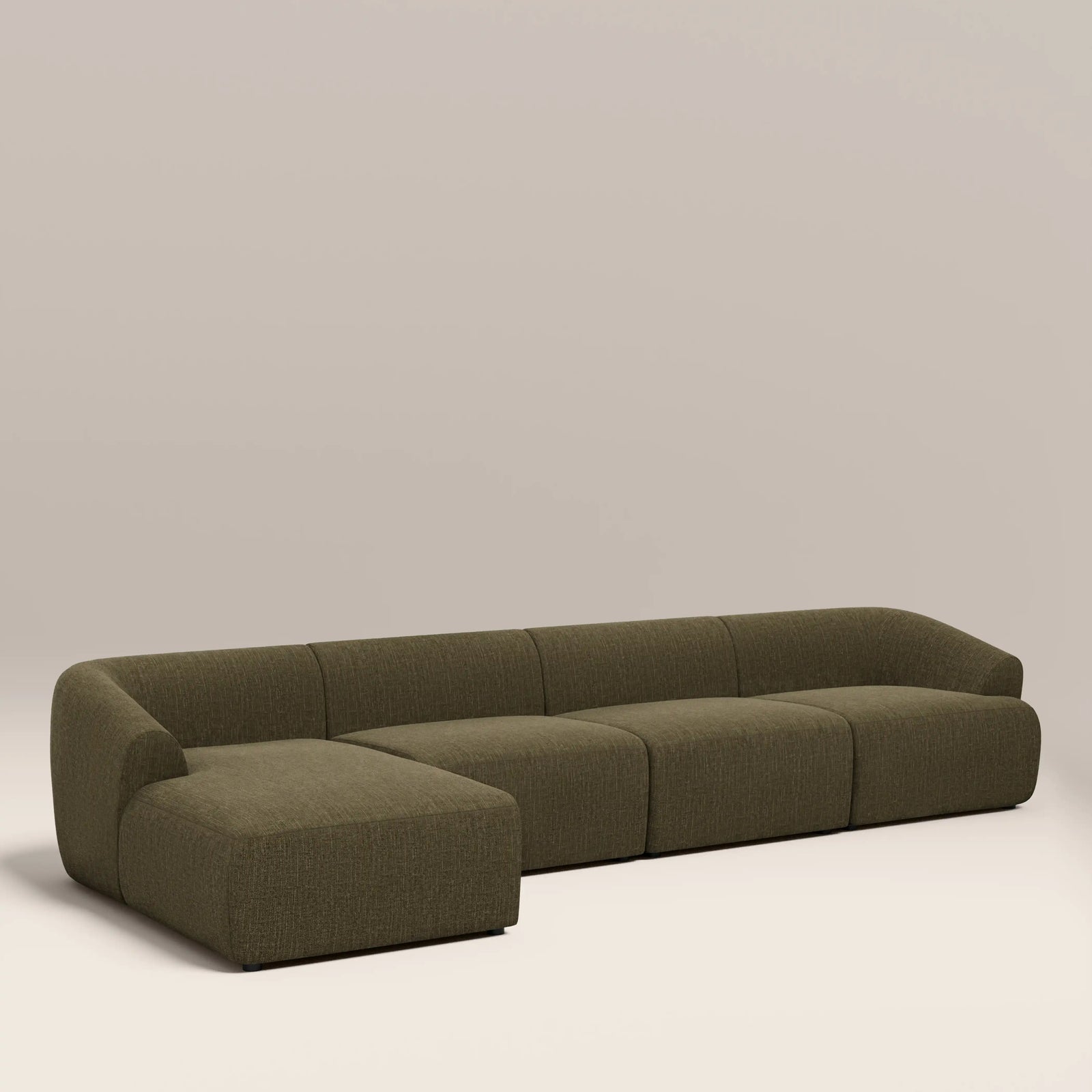 Malmo Left Hand 4 Seater Chaise Sofa | Olive Green Velvet Chenille