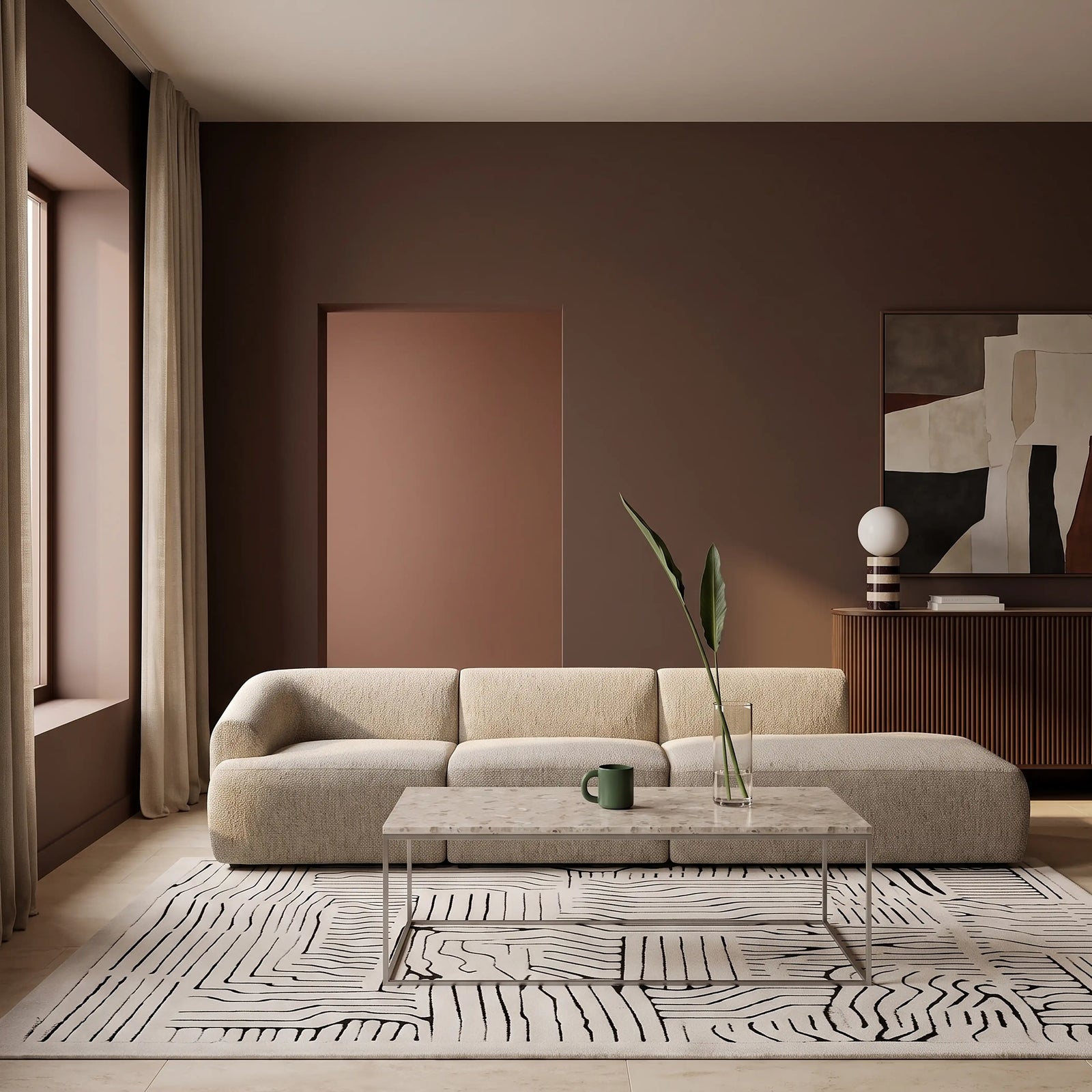 Malmo Left Hand 3 Seater Divan Sofa | Oatmeal Woven Boucle