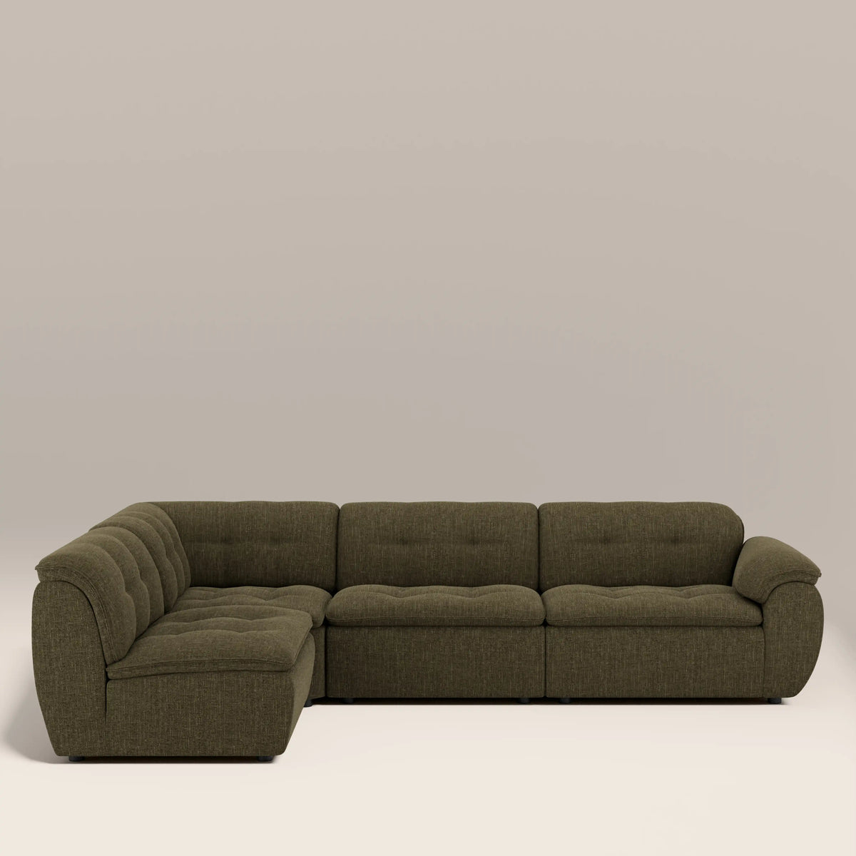 Bamba Left Hand Armless 3 Seater Corner Sofa | Olive Green Velvet Chenille