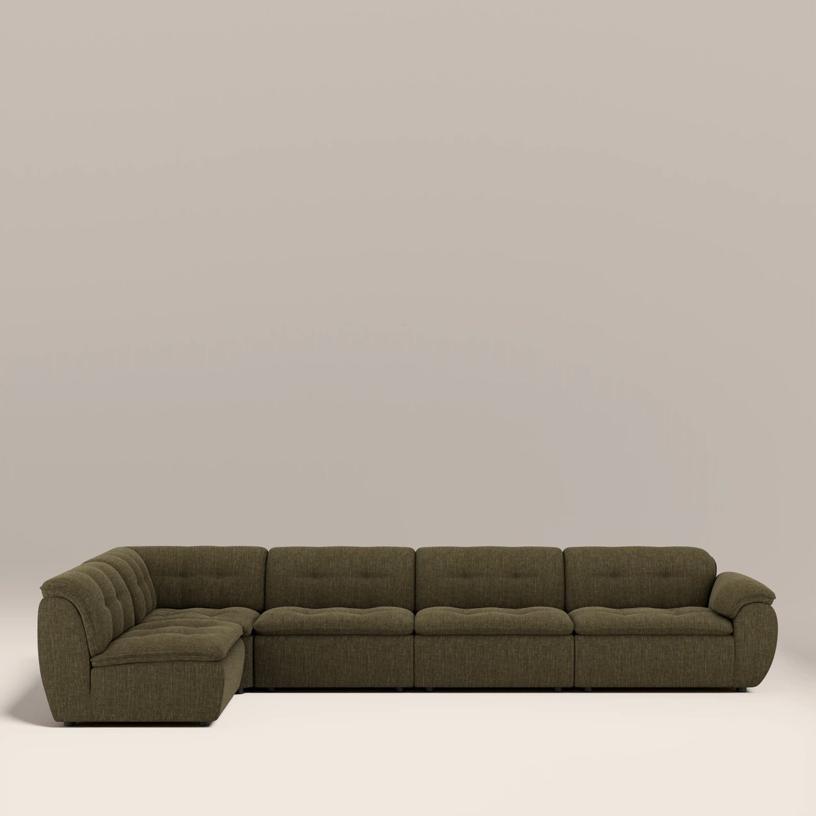 Bamba Left Hand Armless 4 Seater Corner Sofa | Olive Green Velvet Chenille