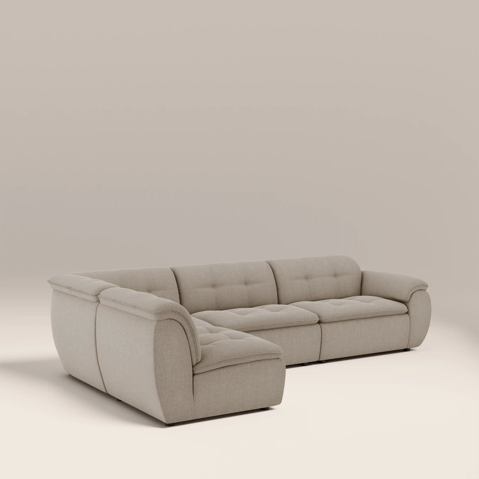 Bamba Left Hand Armless 3 Seater Corner Sofa | Pebble Grey Velvet Chenille