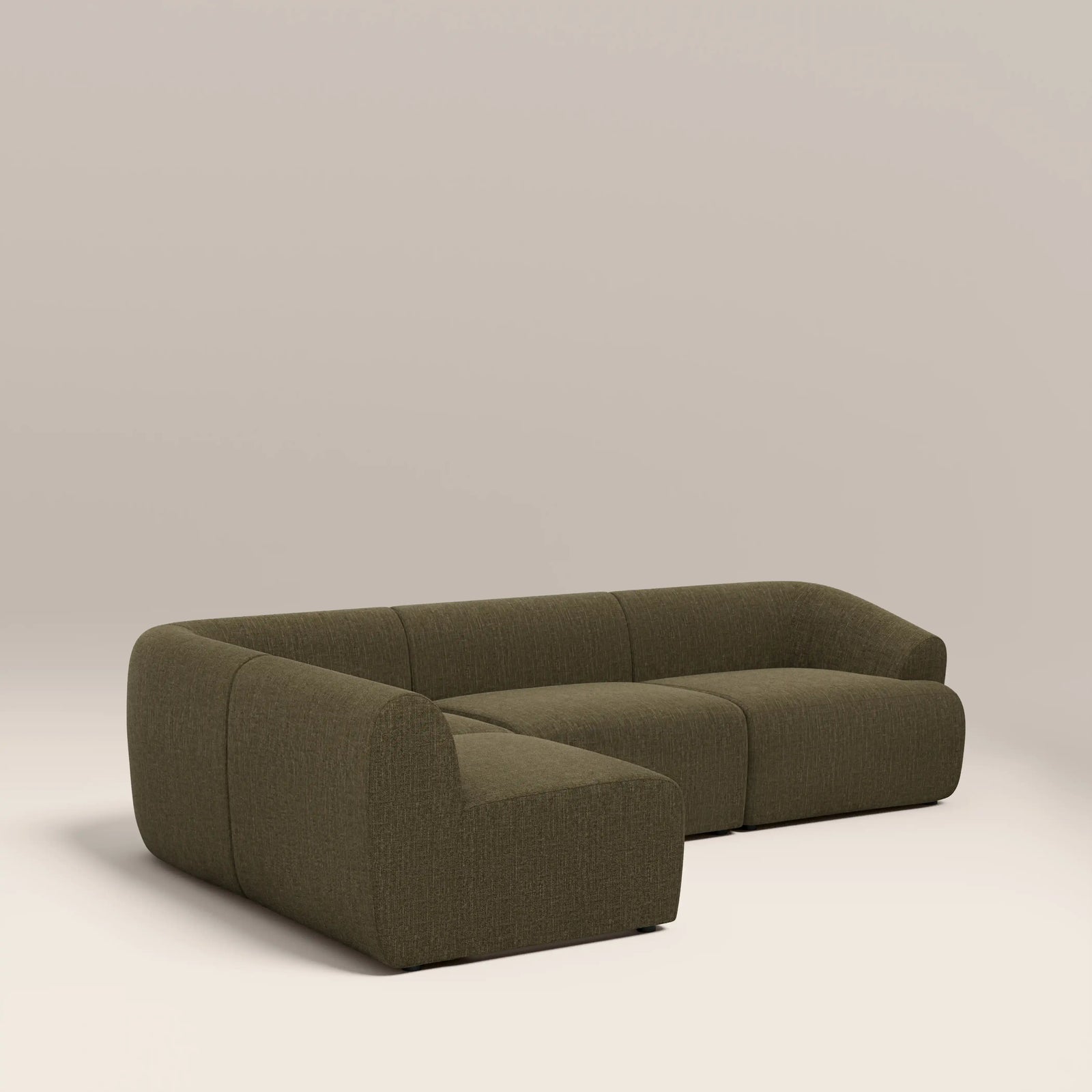Malmo Left Hand Armless 3 Seater Corner Sofa | Olive Green Velvet Chenille