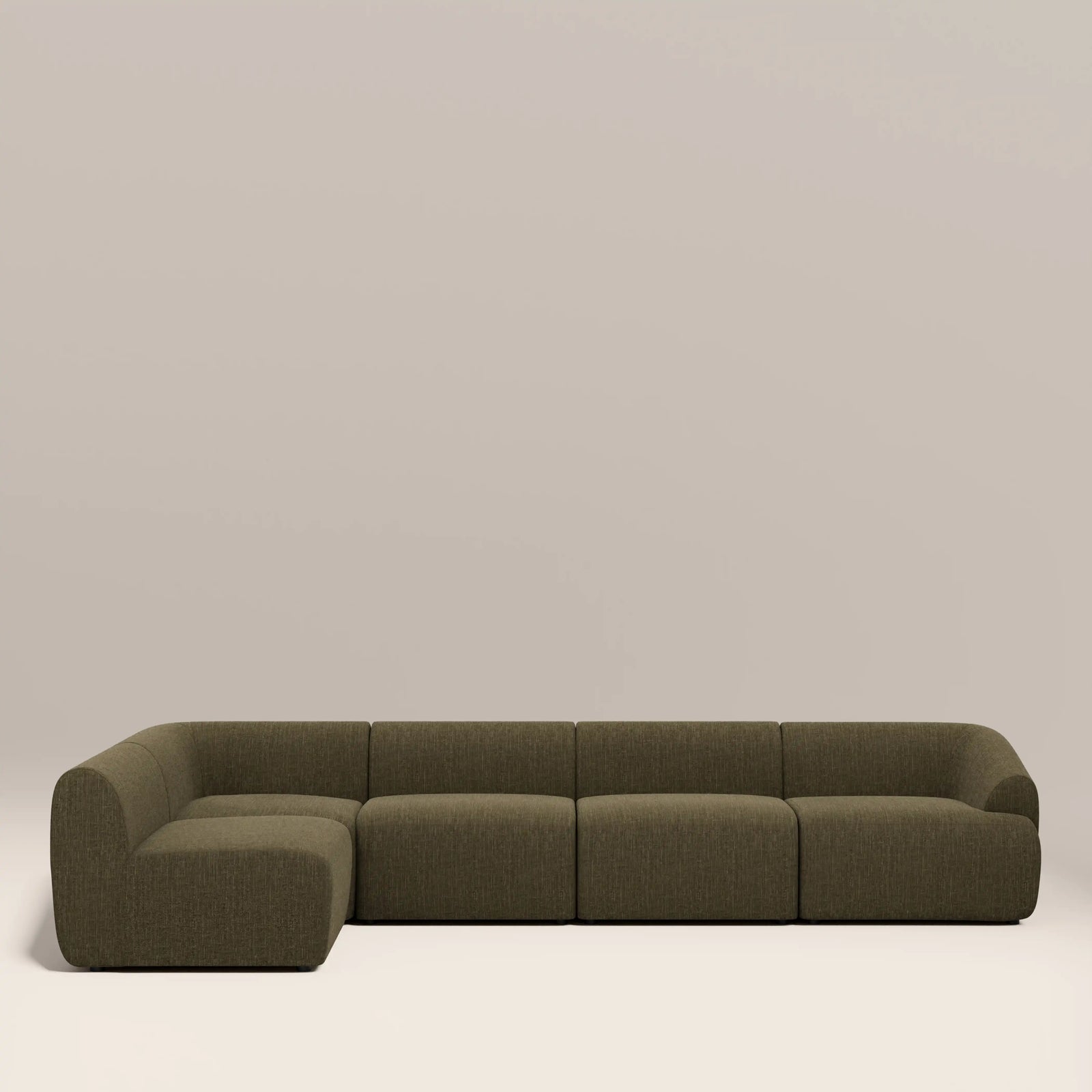 Malmo Left Hand Armless 4 Seater Corner Sofa | Olive Green Velvet Chenille