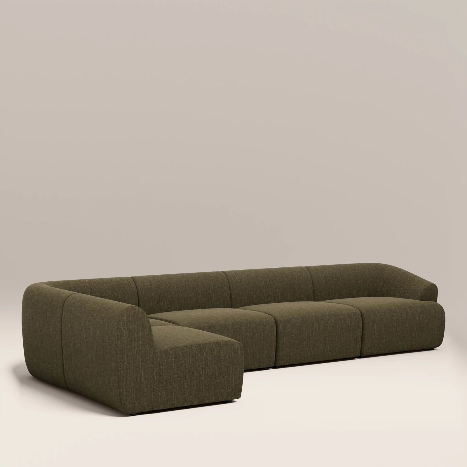 Malmo Left Hand Armless 4 Seater Corner Sofa | Olive Green Velvet Chenille