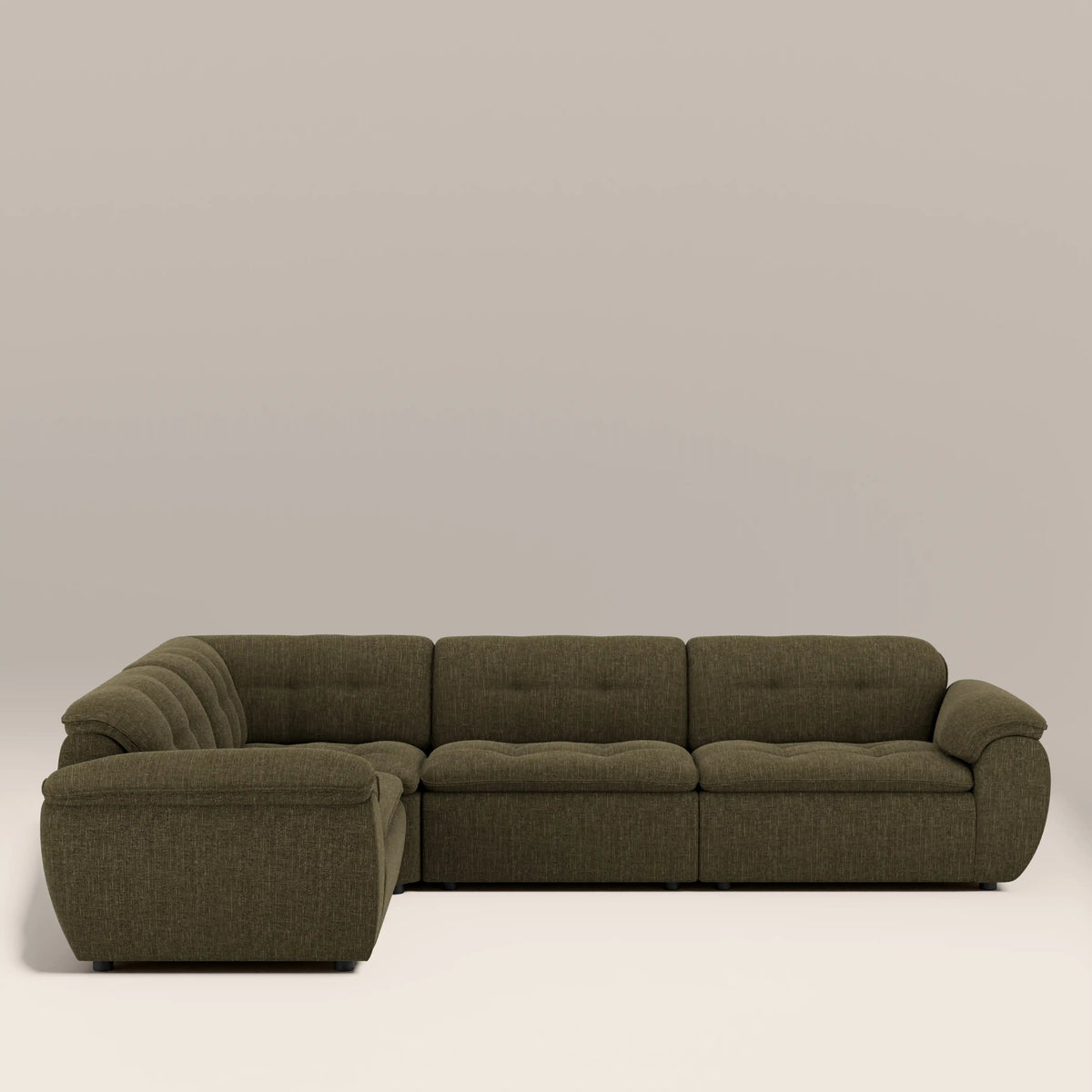 Bamba Left Hand 3 Seater Corner Sofa | Olive Green Velvet Chenille
