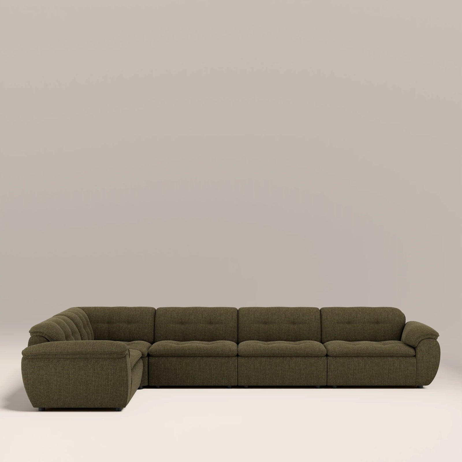 Bamba Left Hand 4 Seater Corner Sofa  | Olive Green Velvet Chenille