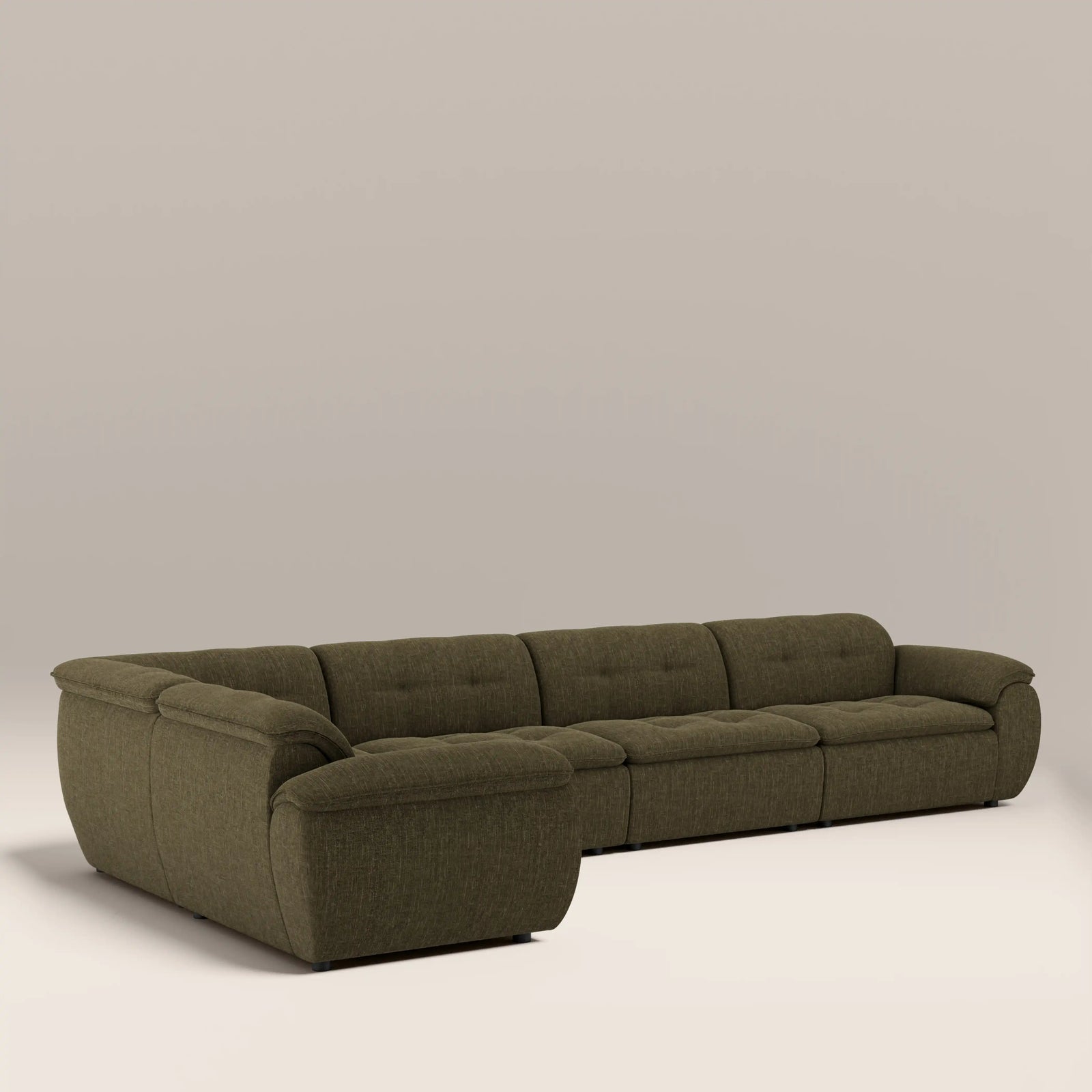 Bamba Left Hand 4 Seater Corner Sofa  | Olive Green Velvet Chenille