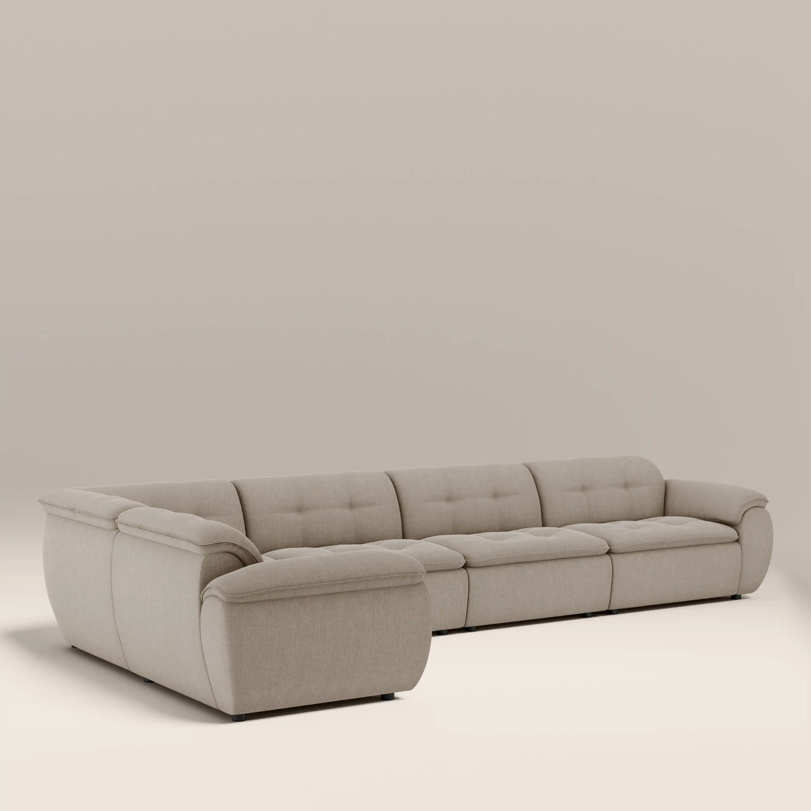 Bamba Left Hand 4 Seater Corner Sofa | Pebble Grey Velvet Chenille
