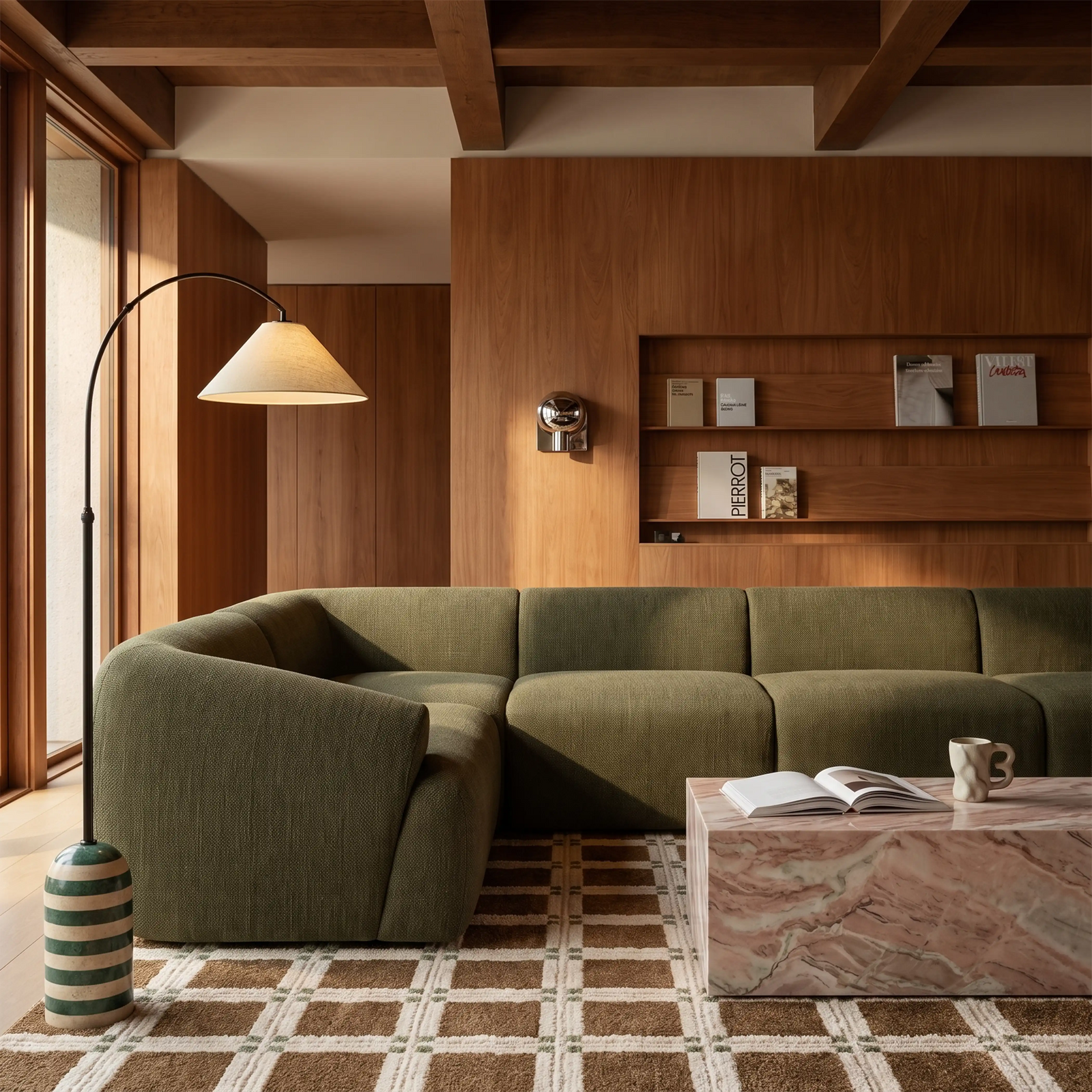 Malmo Left Hand 4 Seater Corner Sofa | Olive Green Velvet Chenille