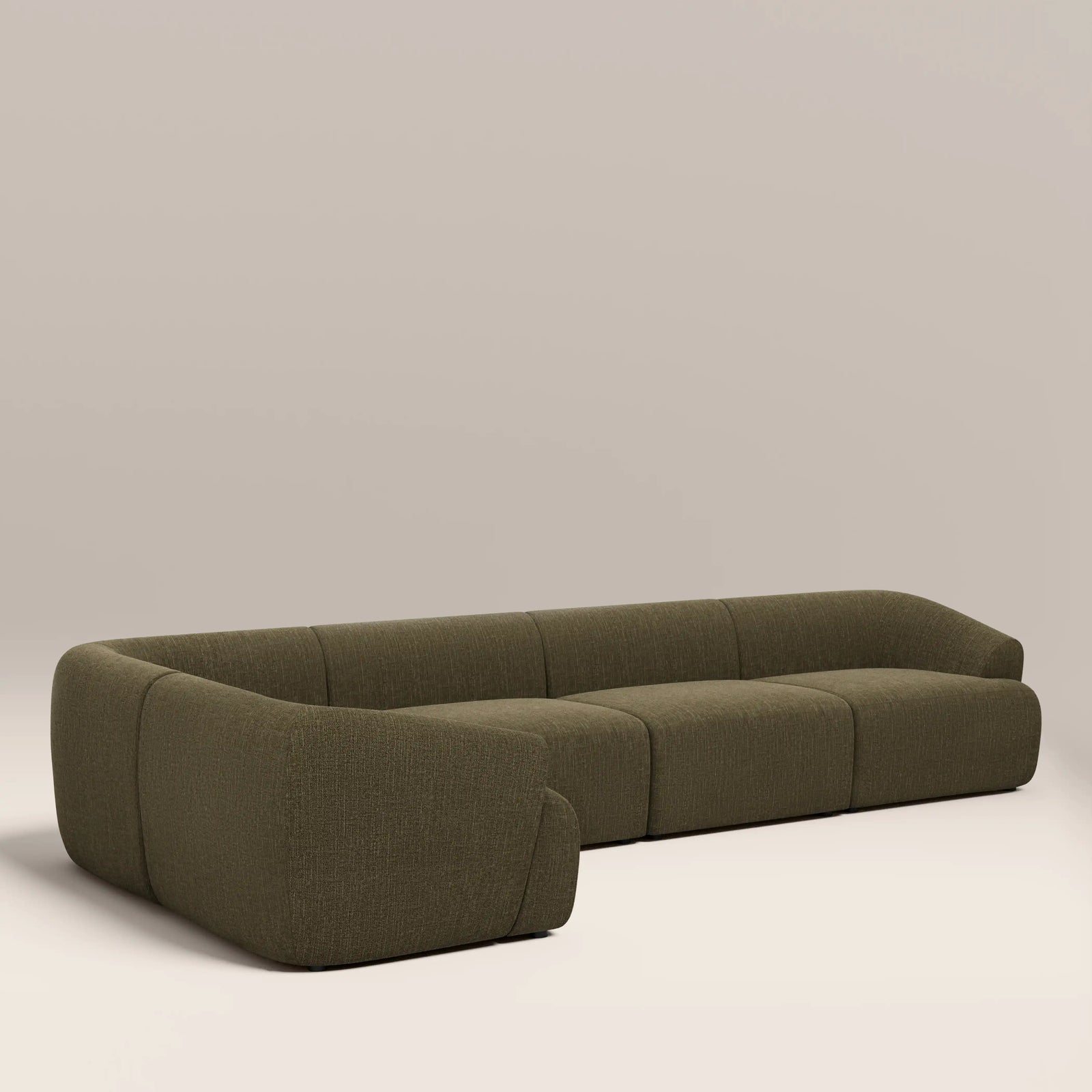 Malmo Left Hand 4 Seater Corner Sofa | Olive Green Velvet Chenille