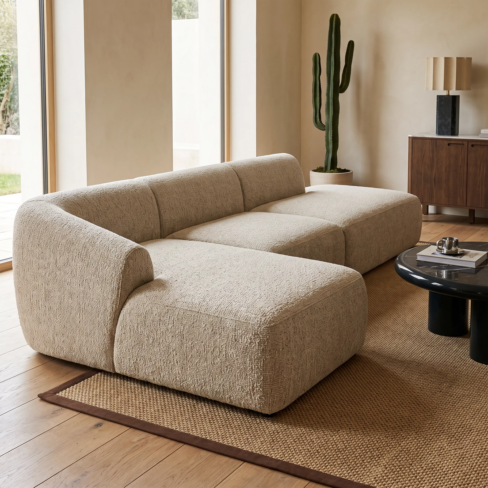 Malmo Left Hand 3 Seater L Shape Sofa | Oatmeal Woven Boucle
