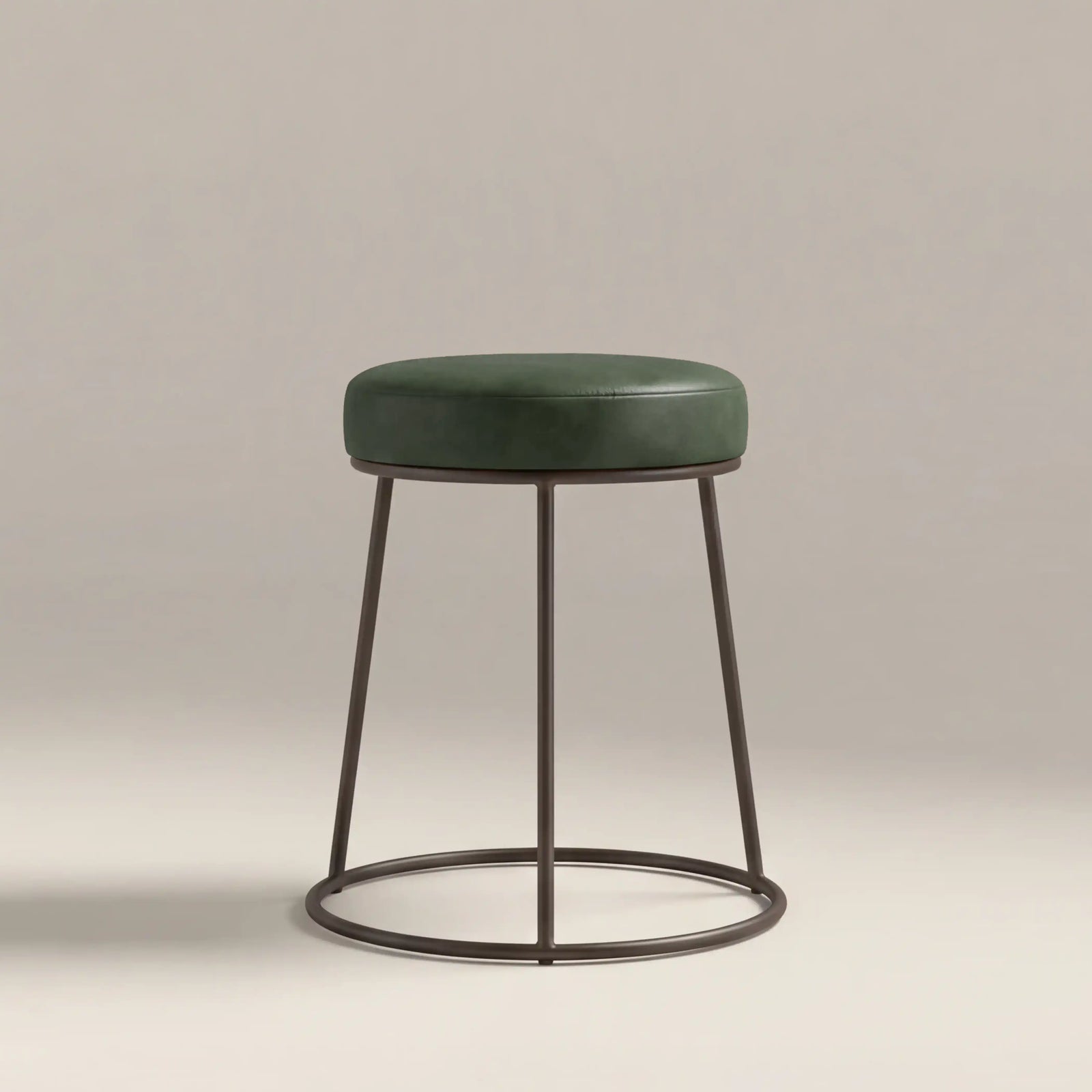 Austen Low Stool | Vintage Green Faux Leather & Rustic