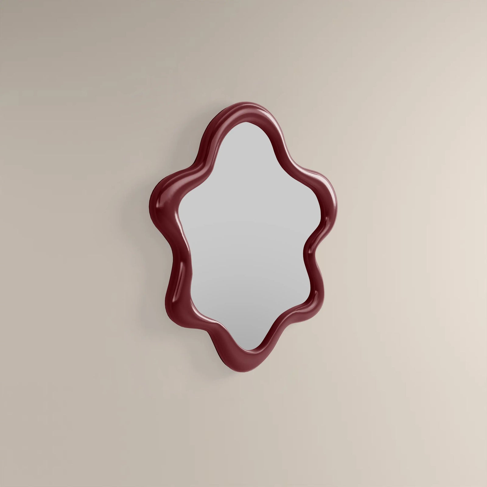 Lenny Wavy Wall Mirror, 100 x 83 cm | High Gloss Burgundy