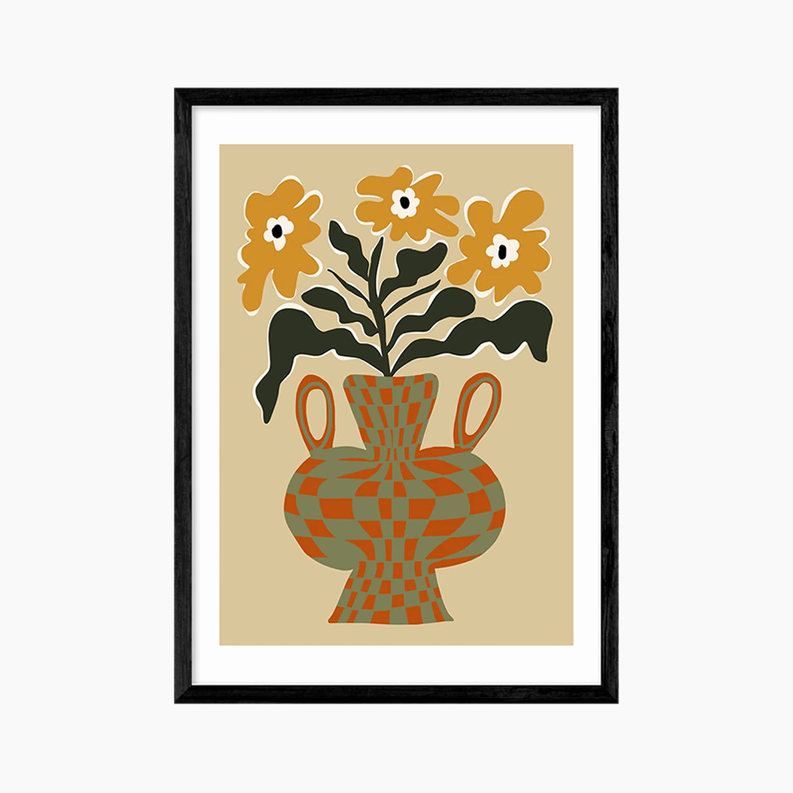 Retro Flower Checks Graphic Print