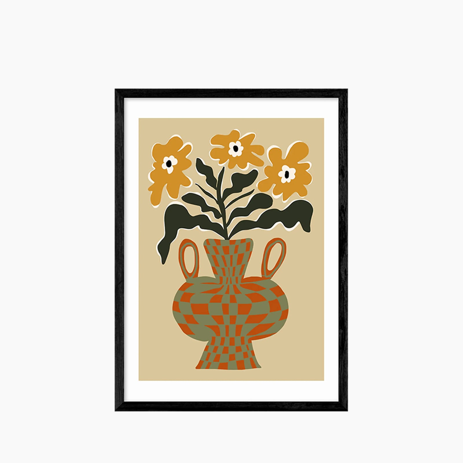 Retro Flower Checks Graphic Print