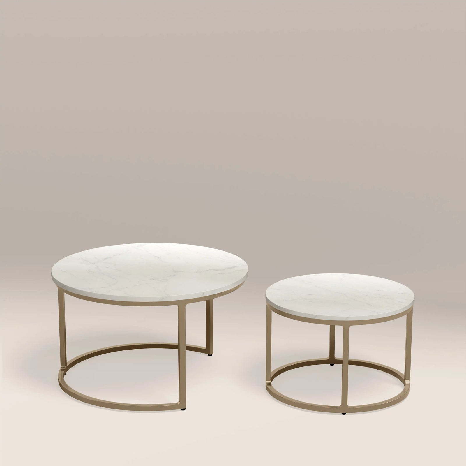 Madison Set Of 2 Round Nesting Coffee Tables | White Marble & Brass