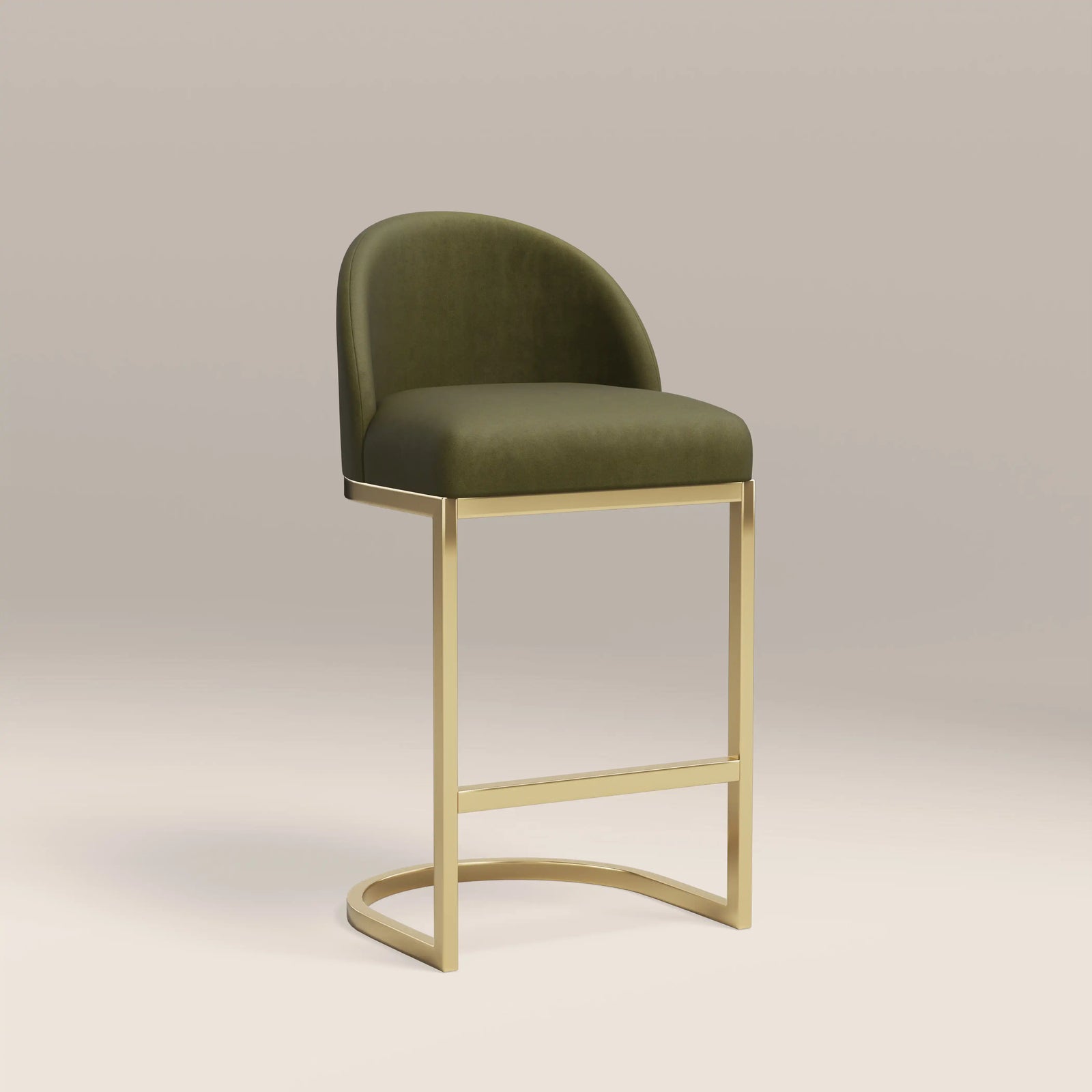 Matteo Kitchen Stool with Backrest | Olive Green Sustainable Velvet