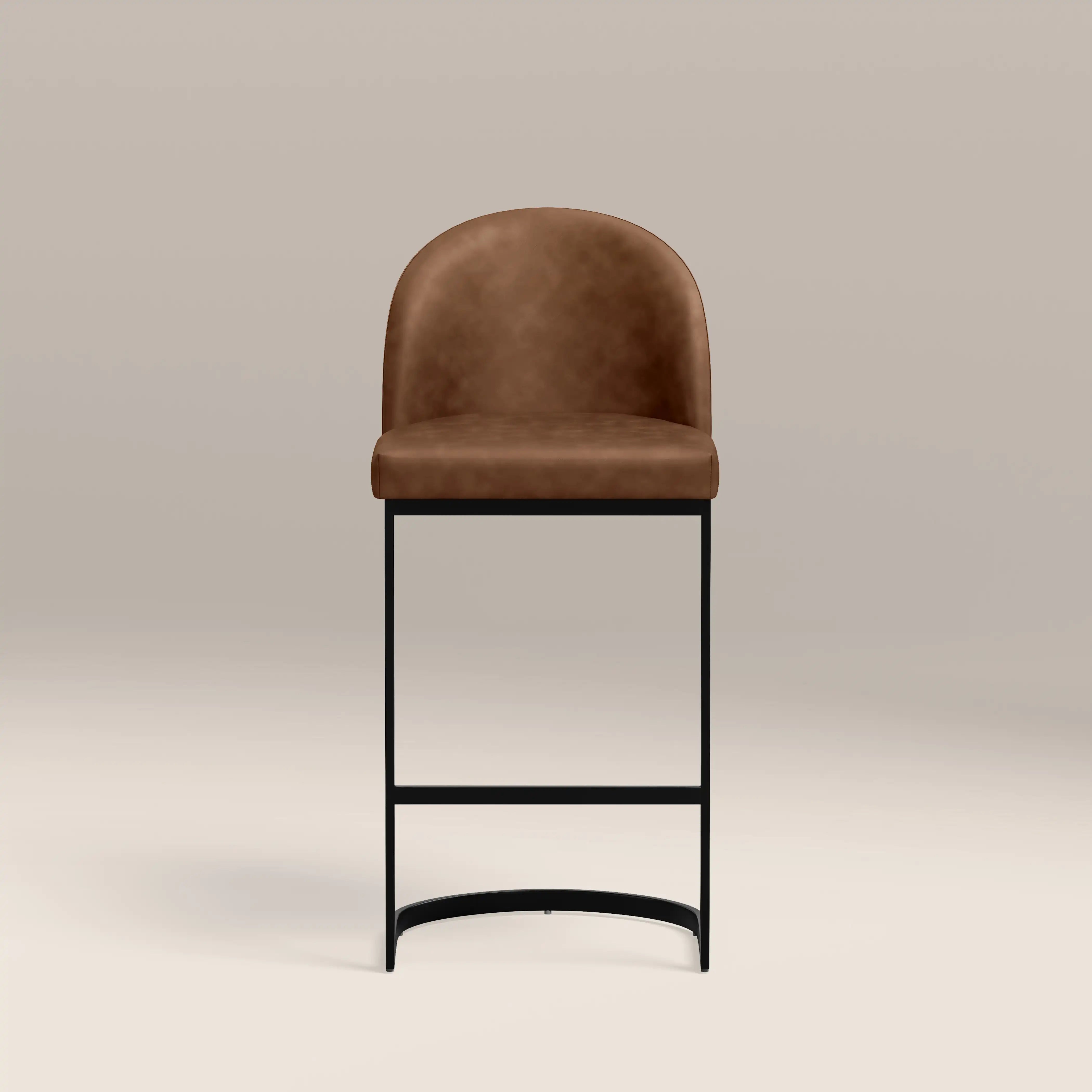 Matteo Kitchen Stool with Backrest | Vintage Tan Faux Leather