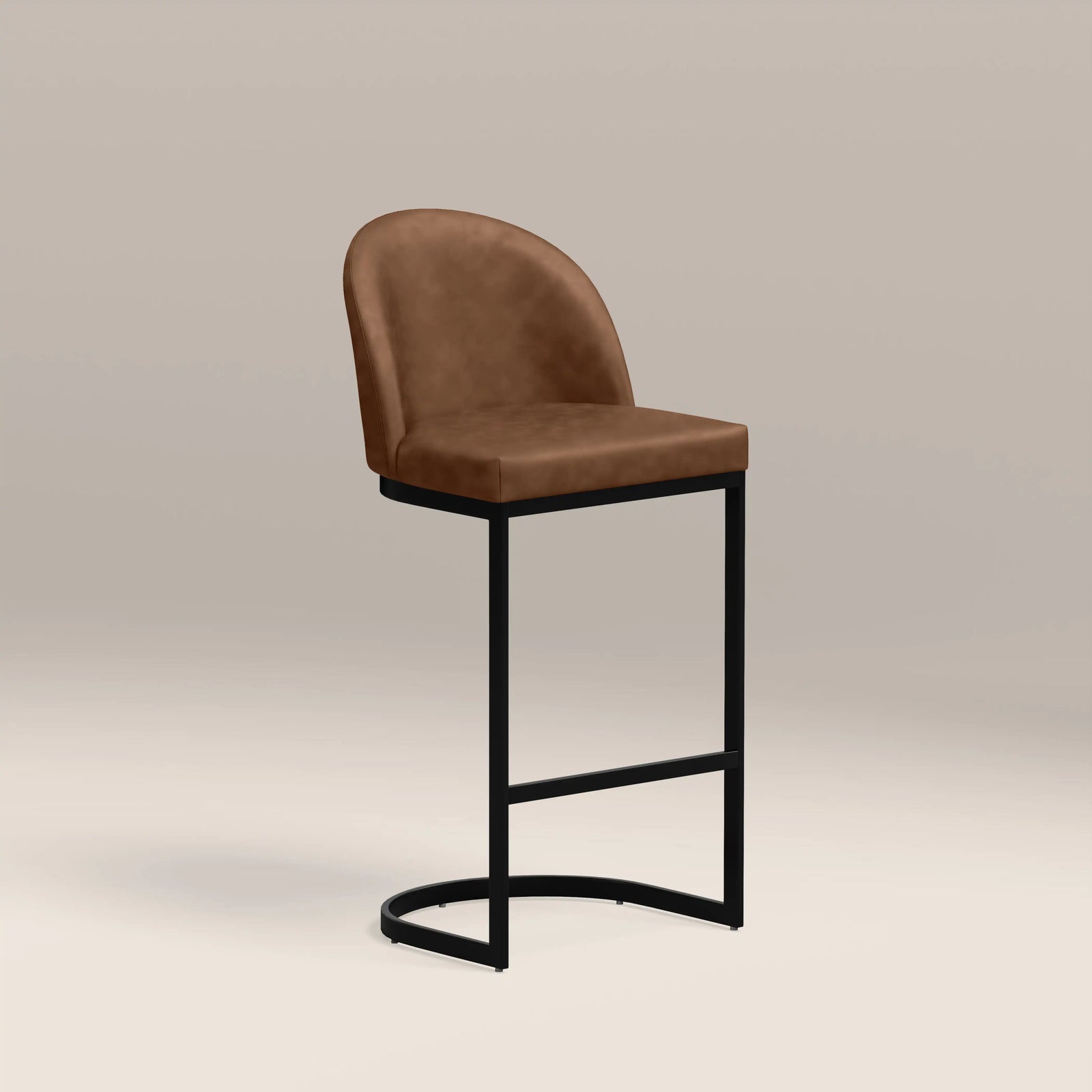 Matteo Kitchen Stool with Backrest | Vintage Tan Faux Leather