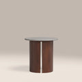 Maui Round Side Table | Grey Honed Marble Effect Stone & Walnut