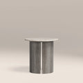 Maui Round Side Table | White Honed Marble Effect Stone & Smoked Grey Oak