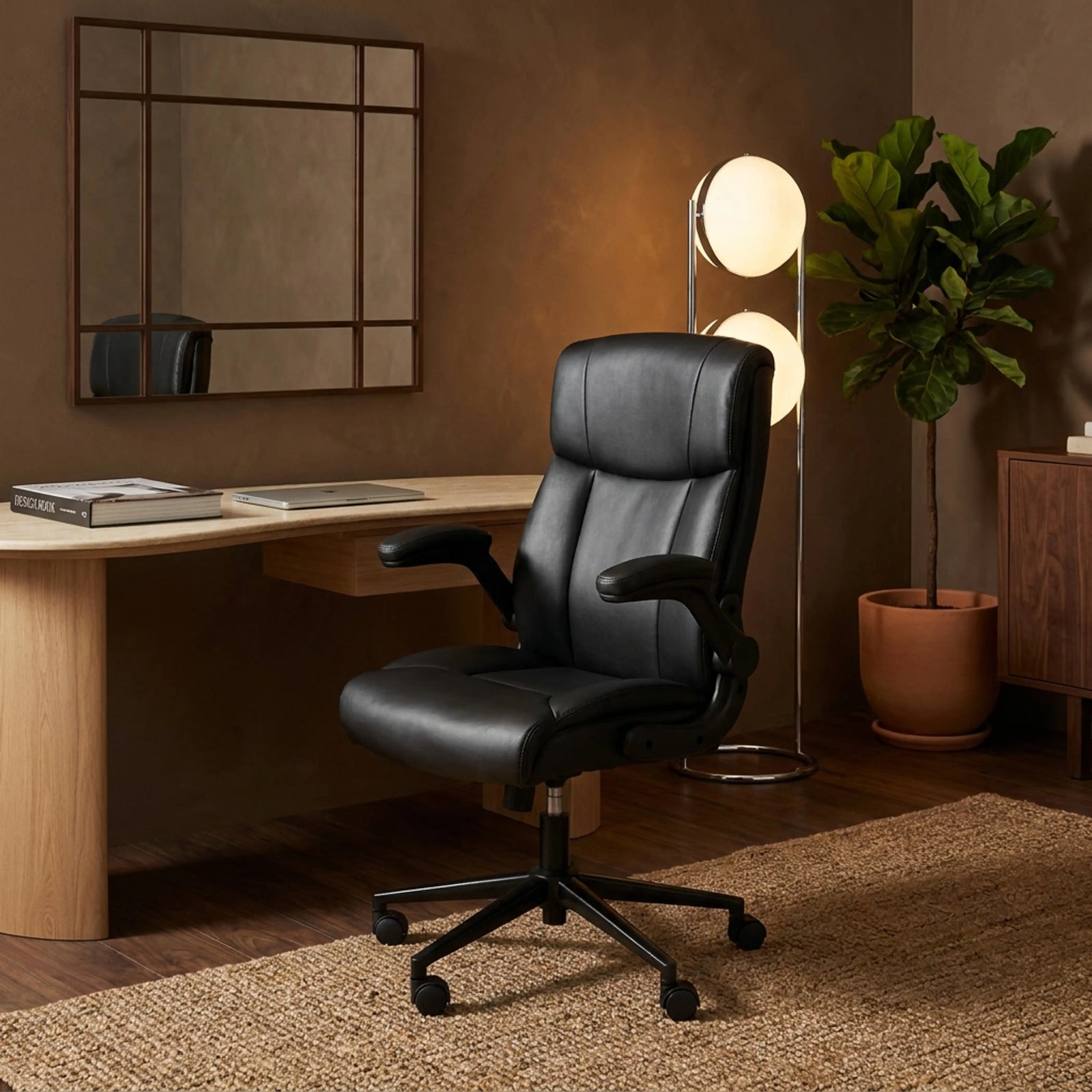 Adra Office Chair | Vintage Black Faux Leather & Black