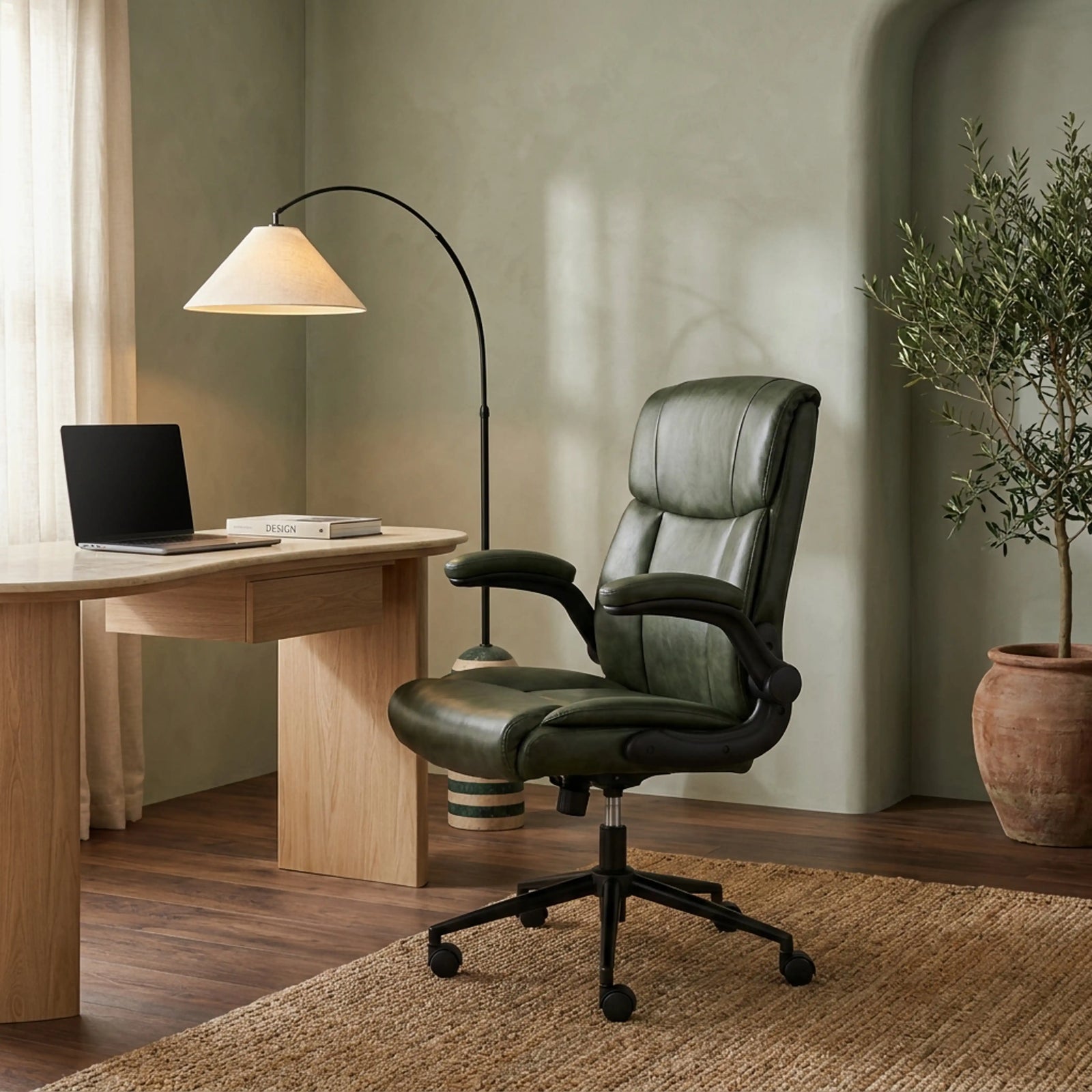 Adra Office Chair | Vintage Green Faux Leather & Black