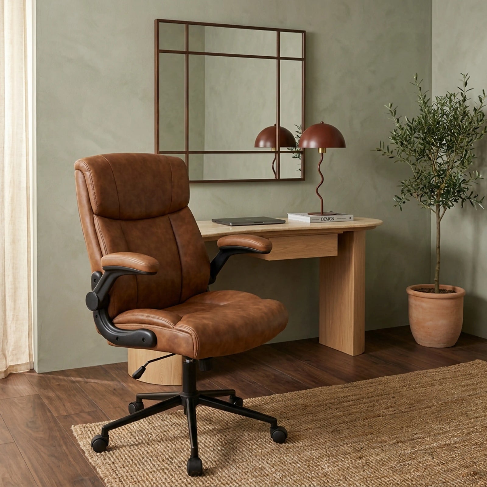 Adra Office Chair | Vintage Tan Faux Leather & Black