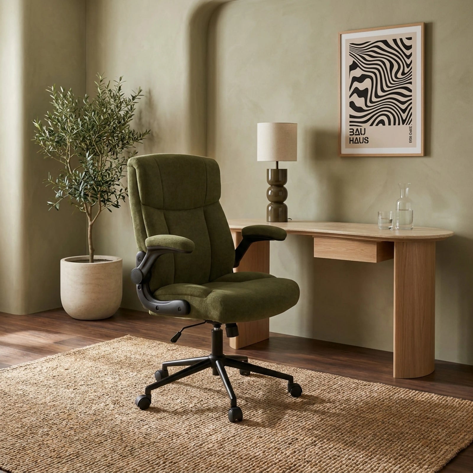 Adra Office Chair | Moss Green Sustainable Mohair Velvet & Black