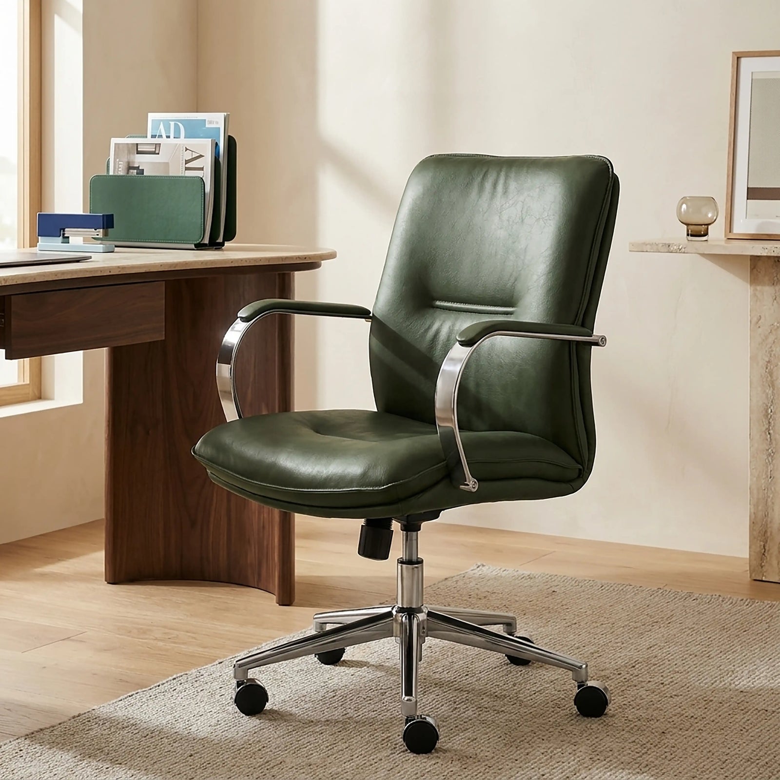 Flynn Office Chair | Vintage Green Faux Leather & Chrome