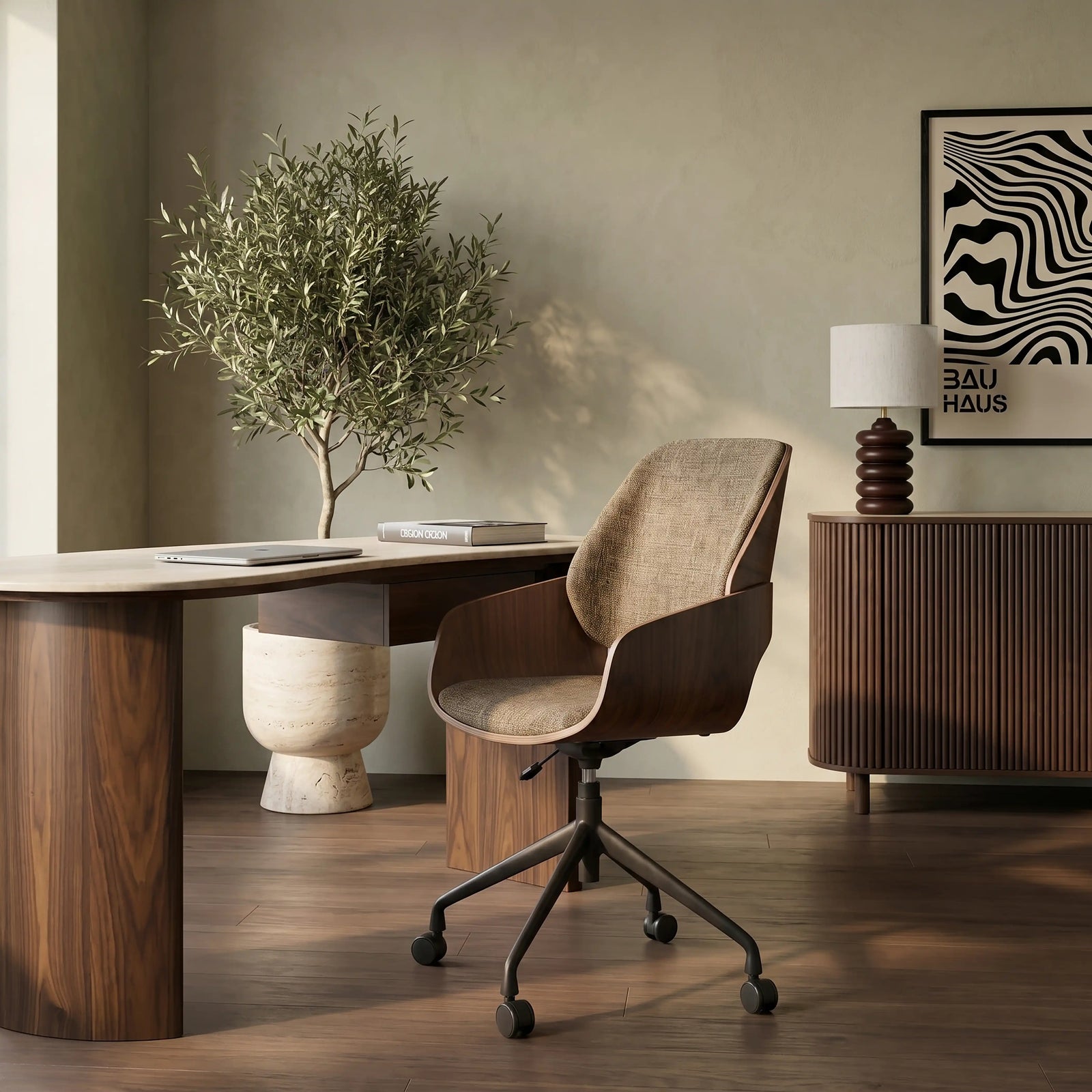 Franklin Office Chair | Speckled Cappuccino Boucle & Walnut