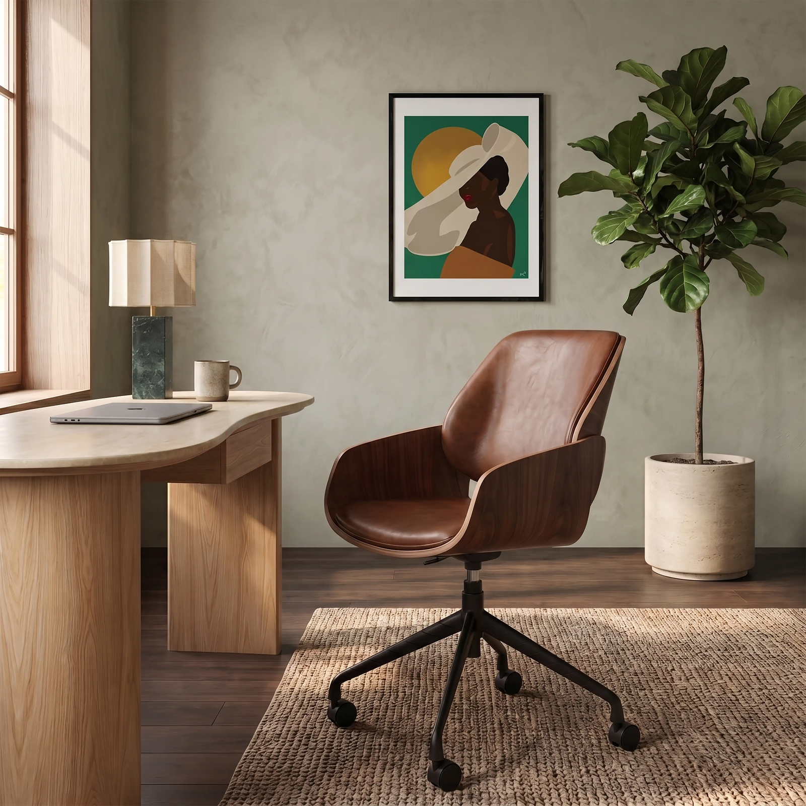 Franklin Office Chair | Vintage Tan Faux Leather & Walnut