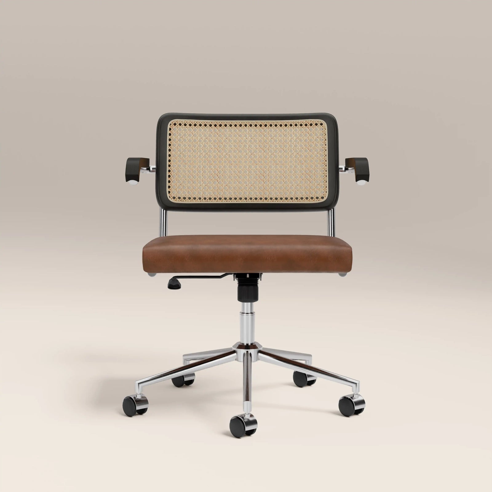 Kenton Office Chair | Vintage Tan Faux Leather & Chrome