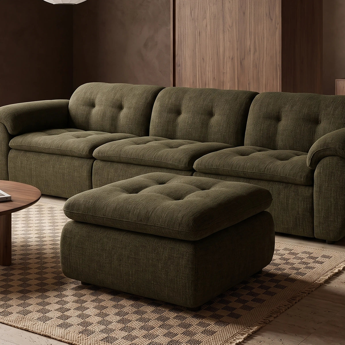 Bamba Ottoman | Olive Green Velvet Chenille