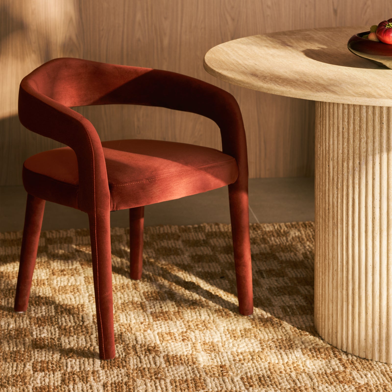 Ophelia Carver Dining Chair | Rust Red Sustainable Velvet