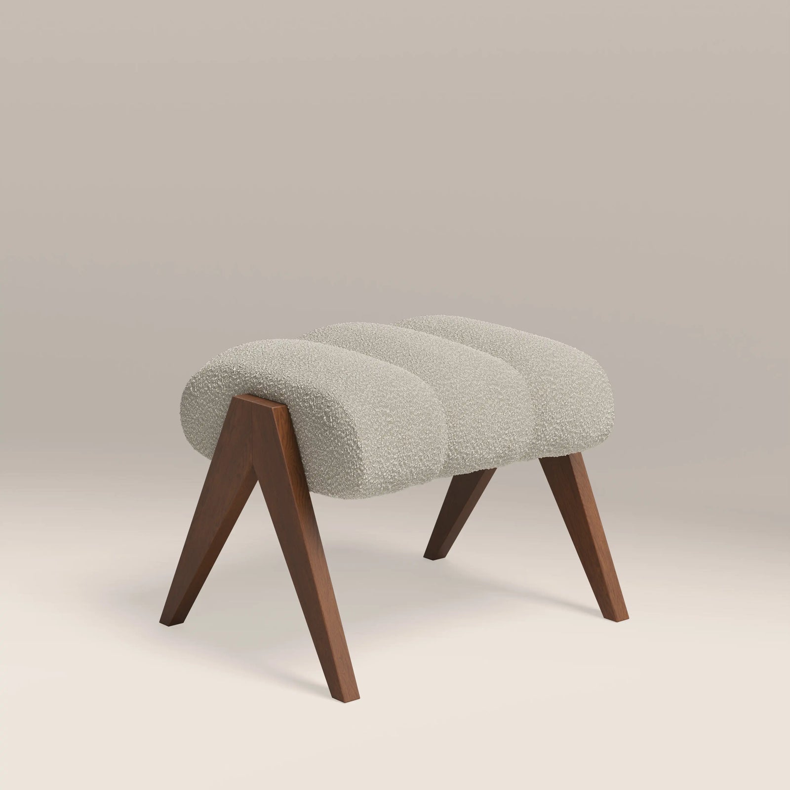 Paulo Footstool | Speckled Stone Sustainable Boucle & Walnut