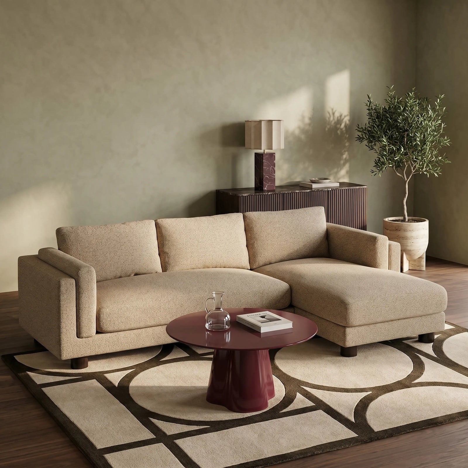Halton Right Hand 3 Seater Chaise Sofa | Speckled Latte Boucle