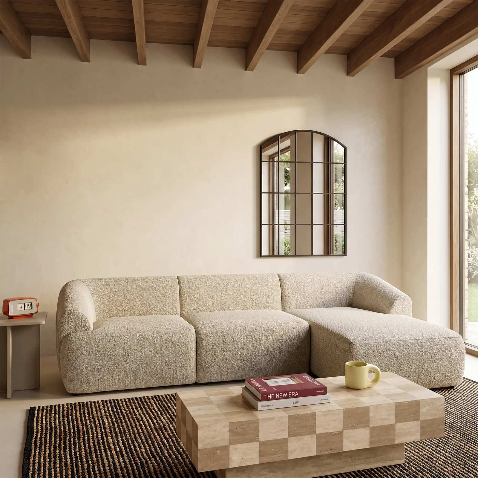 Malmo Right Hand 3 Seater Chaise Sofa | Oatmeal Woven Boucle