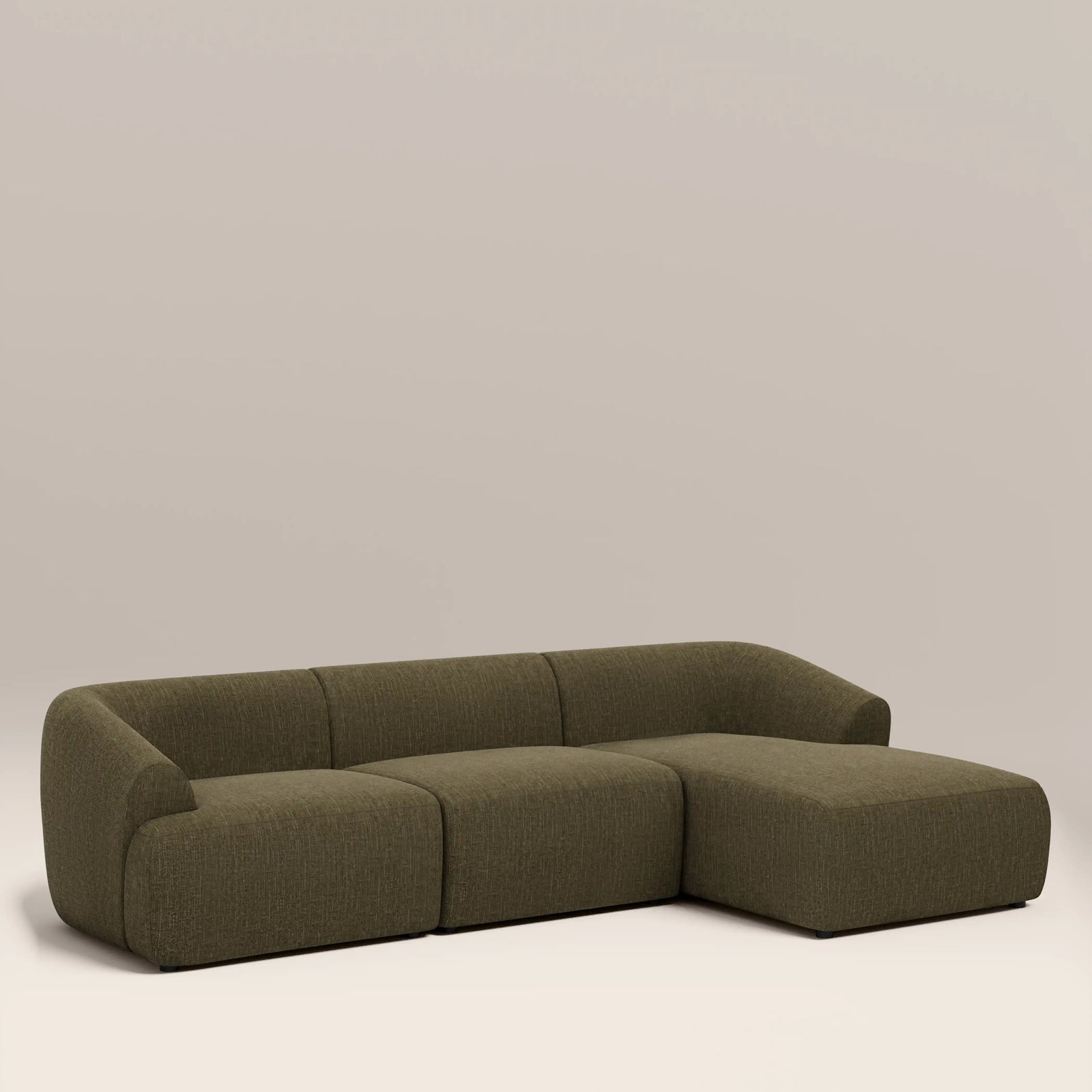 Malmo Right Hand 3 Seater Chaise Sofa | Olive Green Velvet Chenille