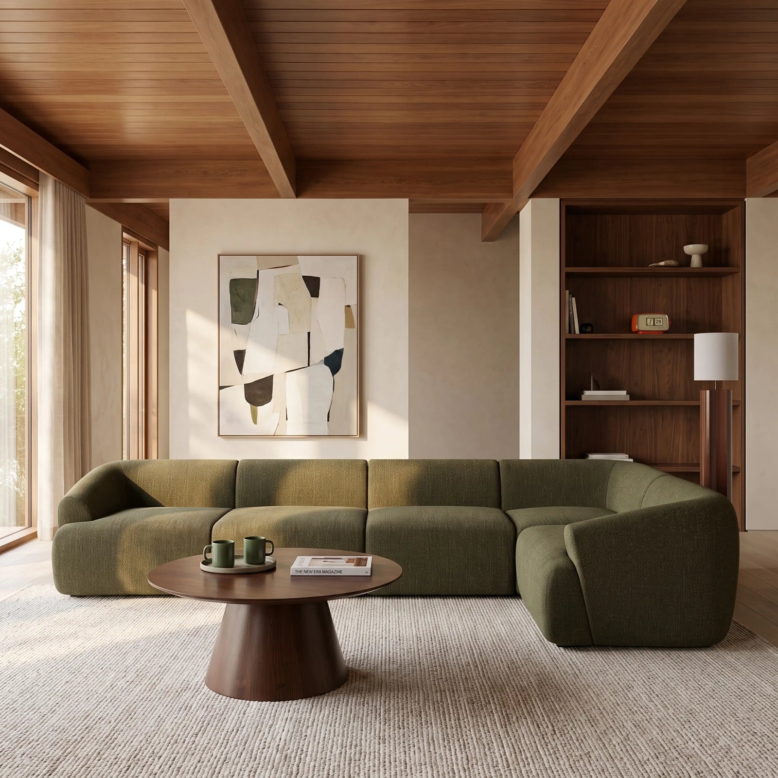 Malmo Right Hand 4 Seater Chaise Sofa | Olive Green Velvet Chenille