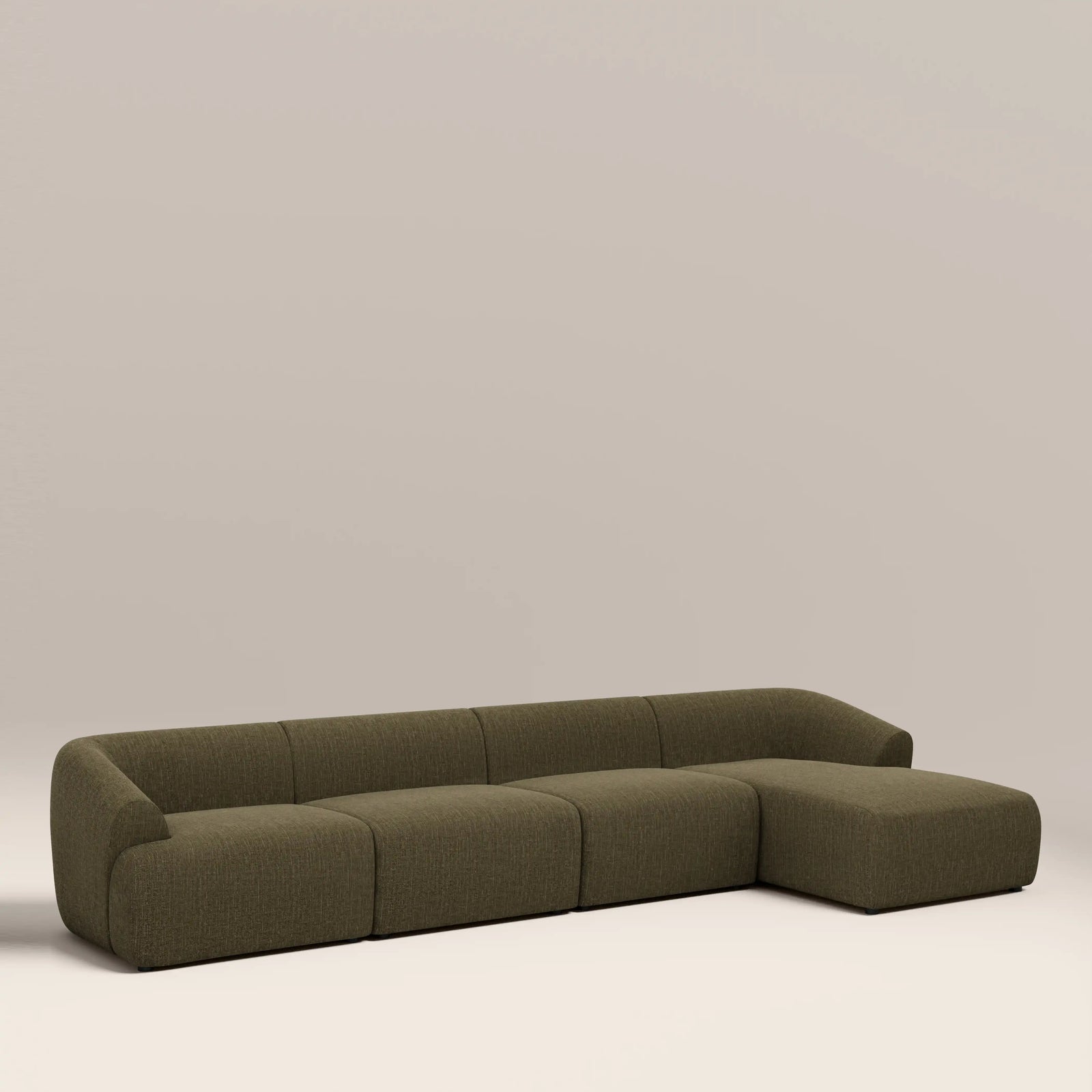 Malmo Right Hand 4 Seater Chaise Sofa | Olive Green Velvet Chenille