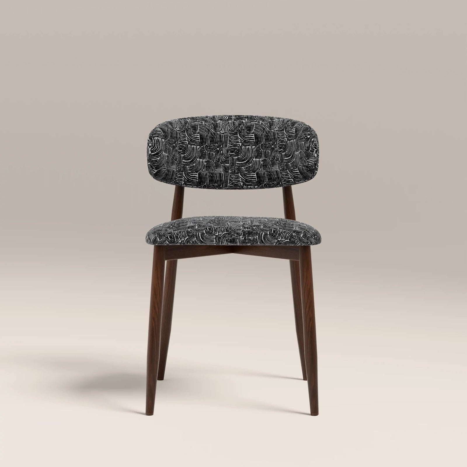Halston Dining Chair | Bauhaus Wave Monochrome Fabric & Walnut