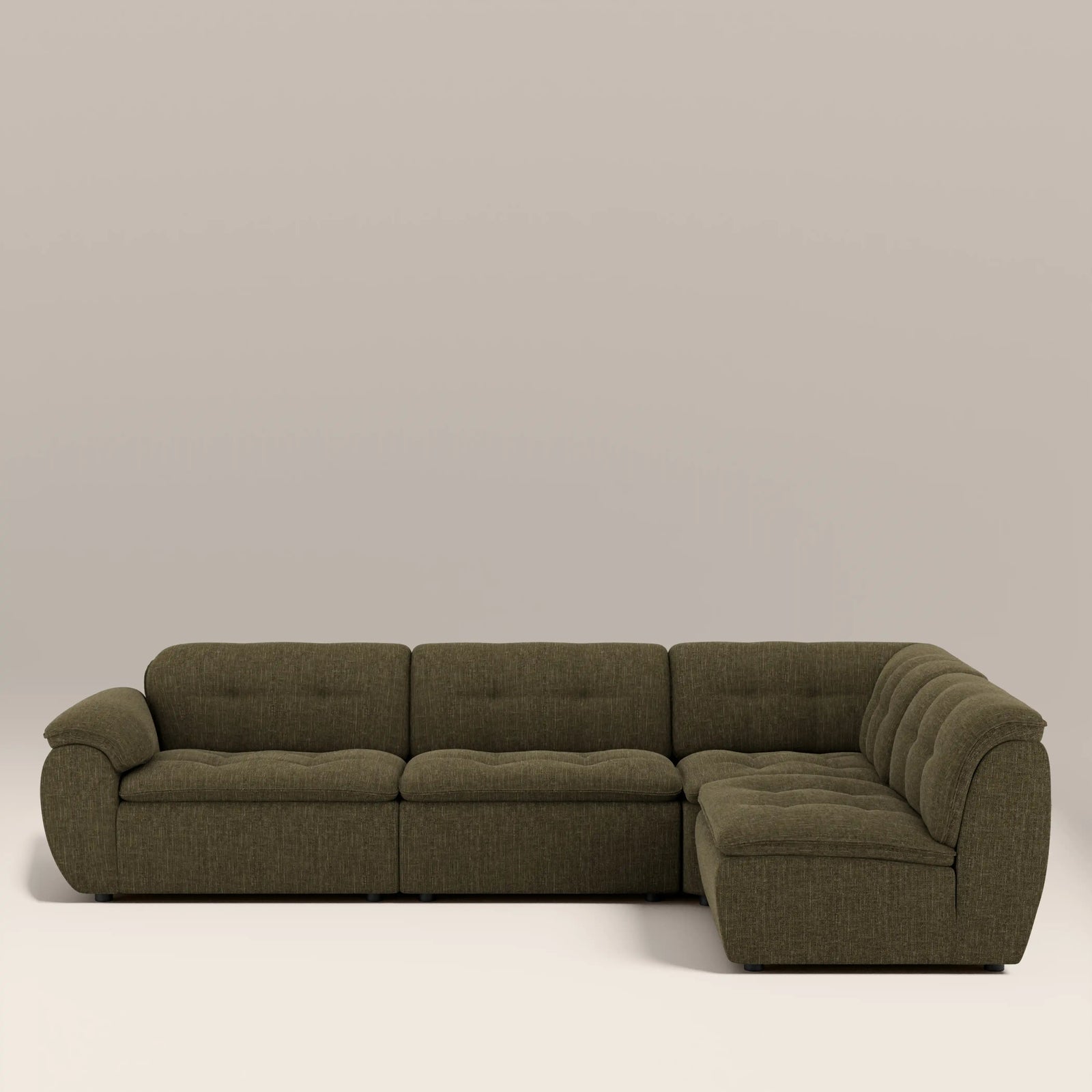 Bamba Right Hand Armless 3 Seater Corner Sofa | Olive Green Velvet Chenille