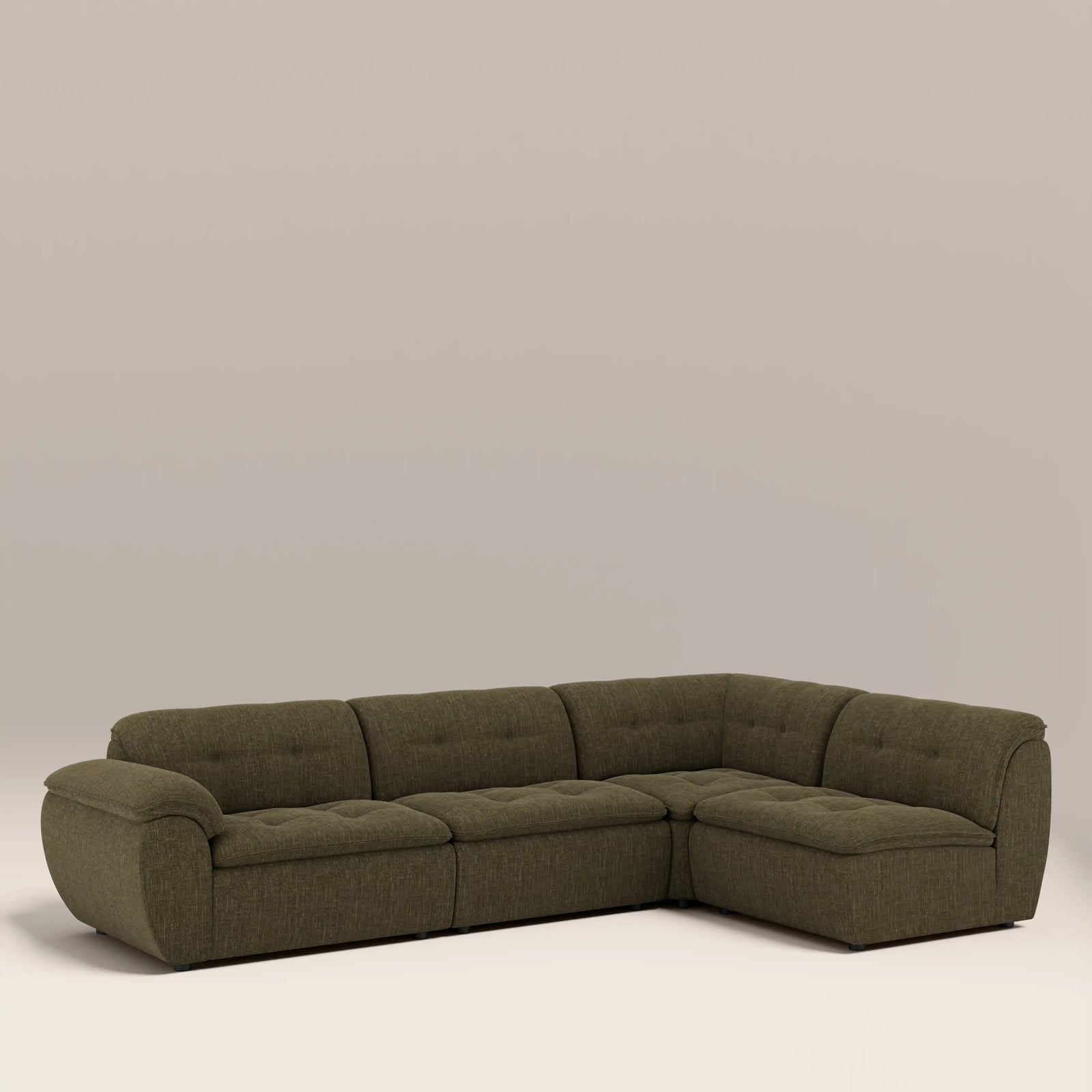 Bamba Right Hand Armless 3 Seater Corner Sofa | Olive Green Velvet Chenille