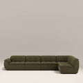 Bamba Right Hand Armless 4 Seater Corner Sofa | Olive Green Velvet Chenille