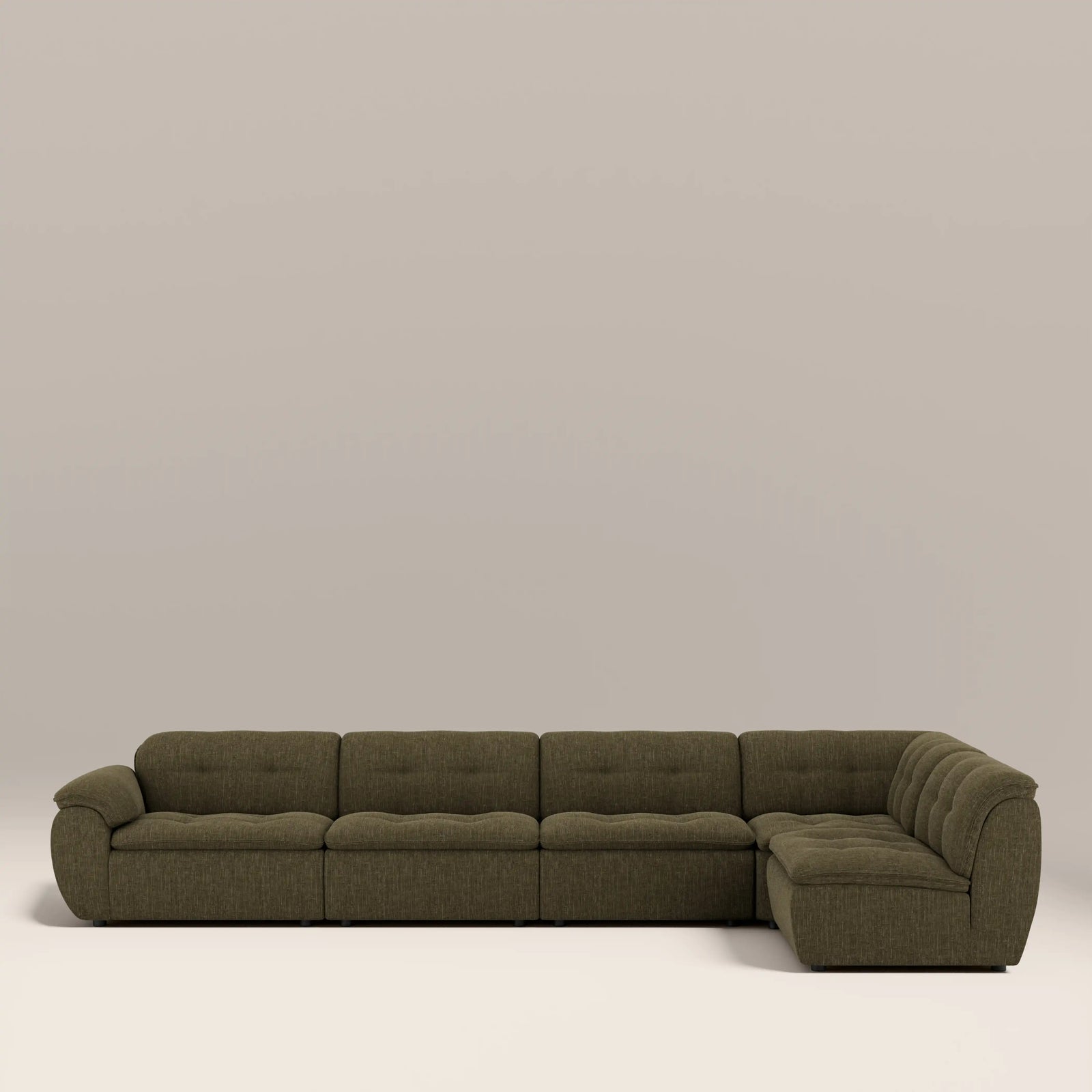 Bamba Right Hand Armless 4 Seater Corner Sofa | Olive Green Velvet Chenille