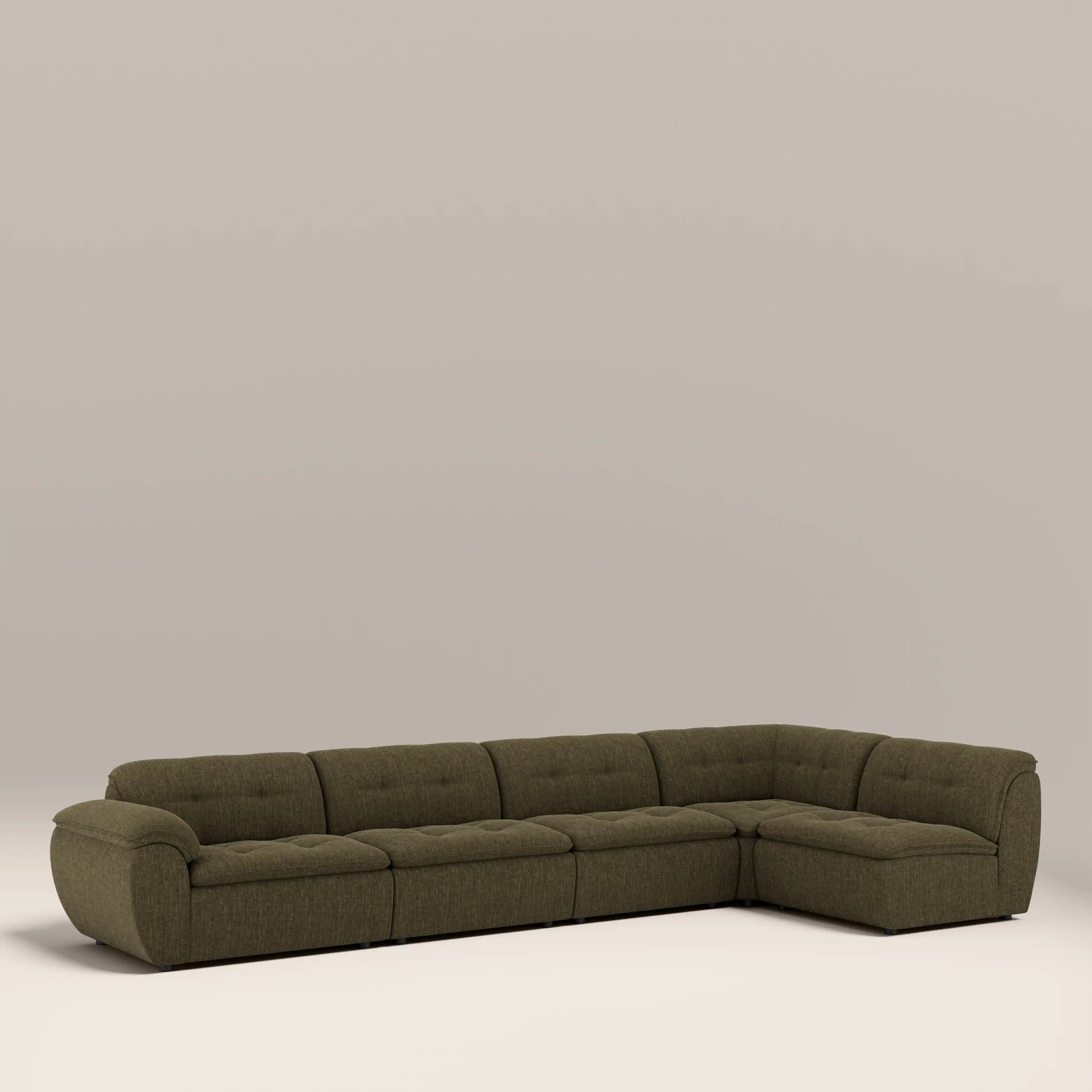 Bamba Right Hand Armless 4 Seater Corner Sofa | Olive Green Velvet Chenille